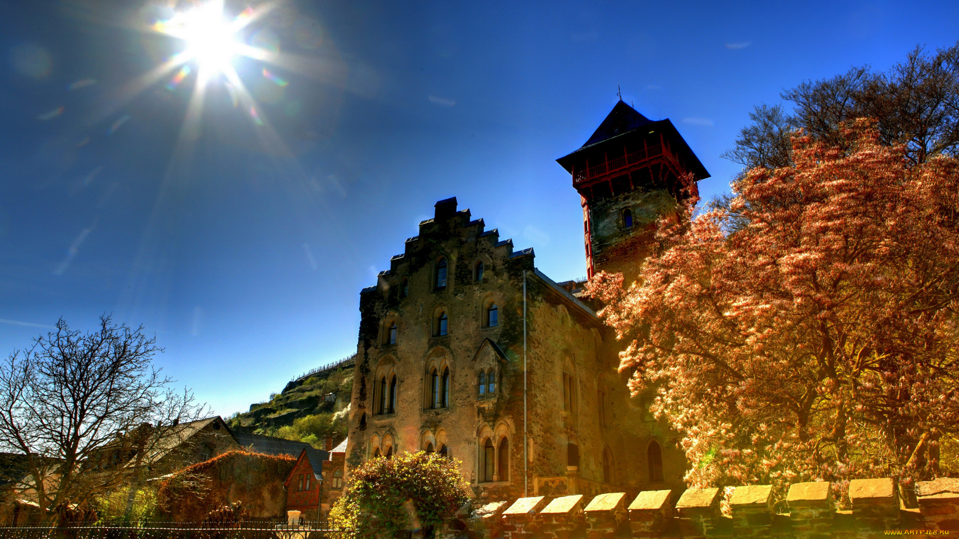 замок, liebieg, германия, города, дворцы, замки, крепости, закат