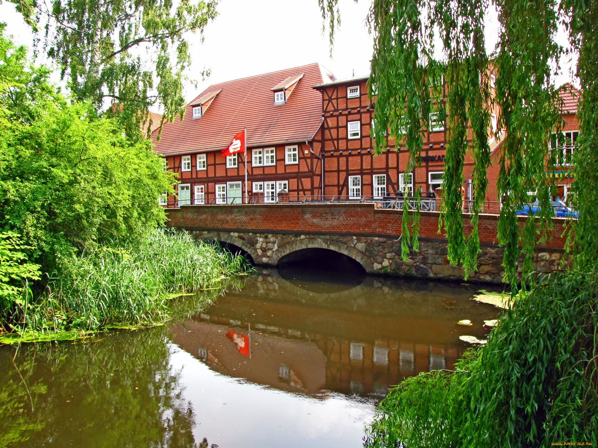 германия, любц, города, улицы, площади, набережные, река, дома, набережная
