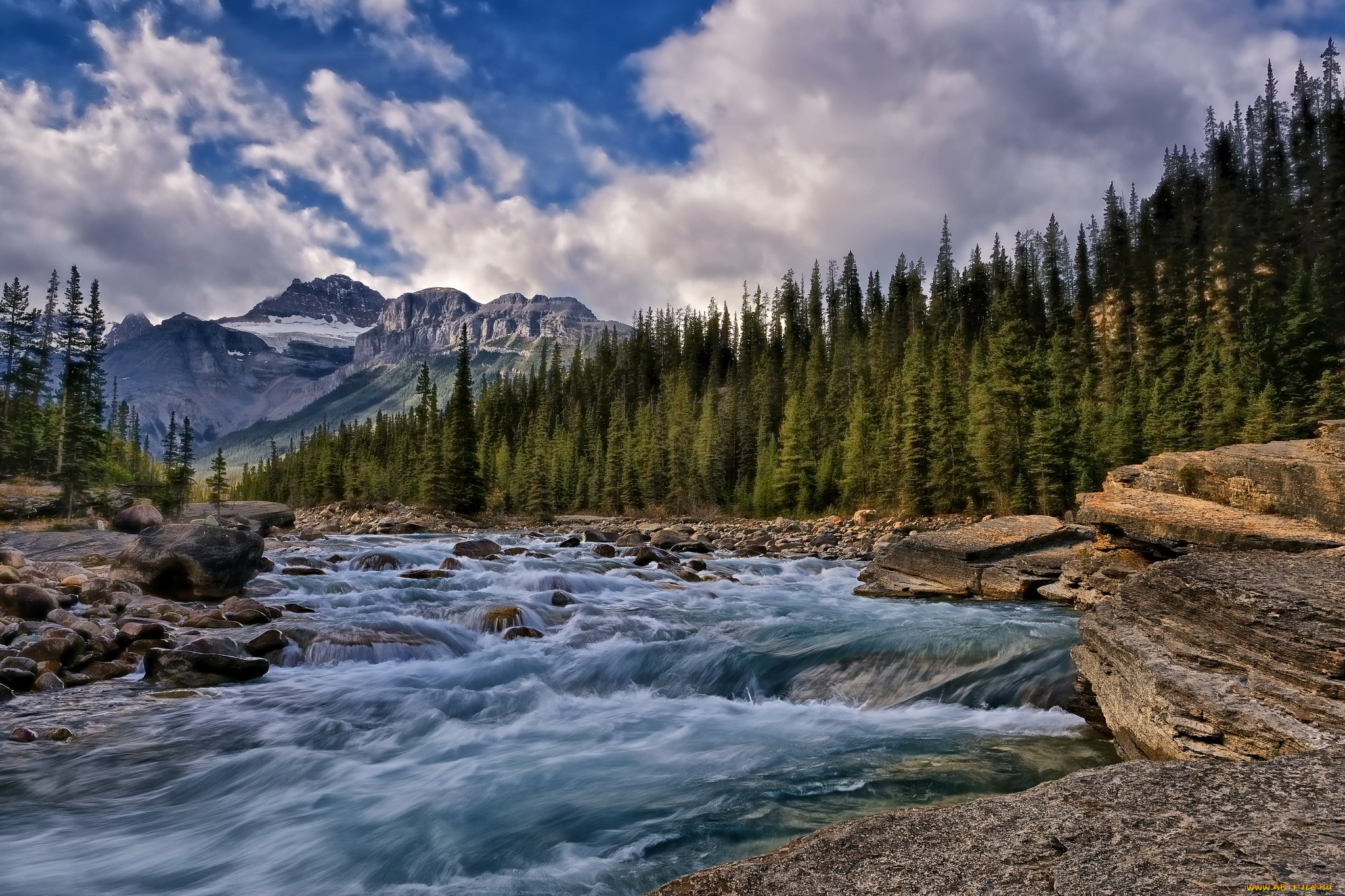mistaya, river, alberta, canada, природа, реки, озера, лес, камни, пейзаж, река, канада, деревья, горы