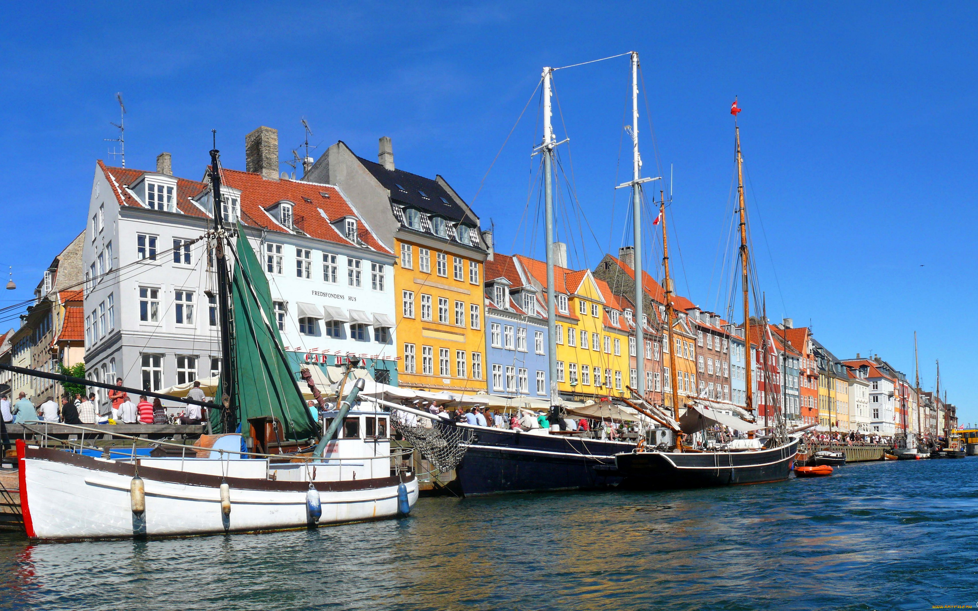 копенгаген, города, дания, река, дома, парусники