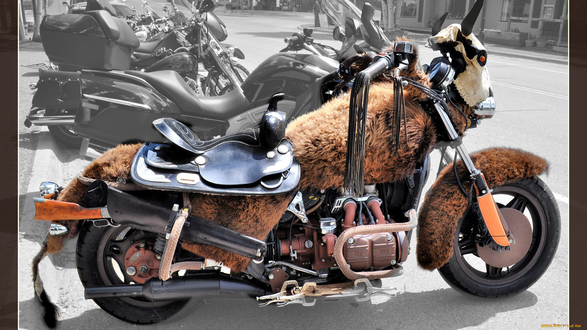 buffalo, bill, cody, bike, мотоциклы, customs, байк, шкура, седло, винчестер