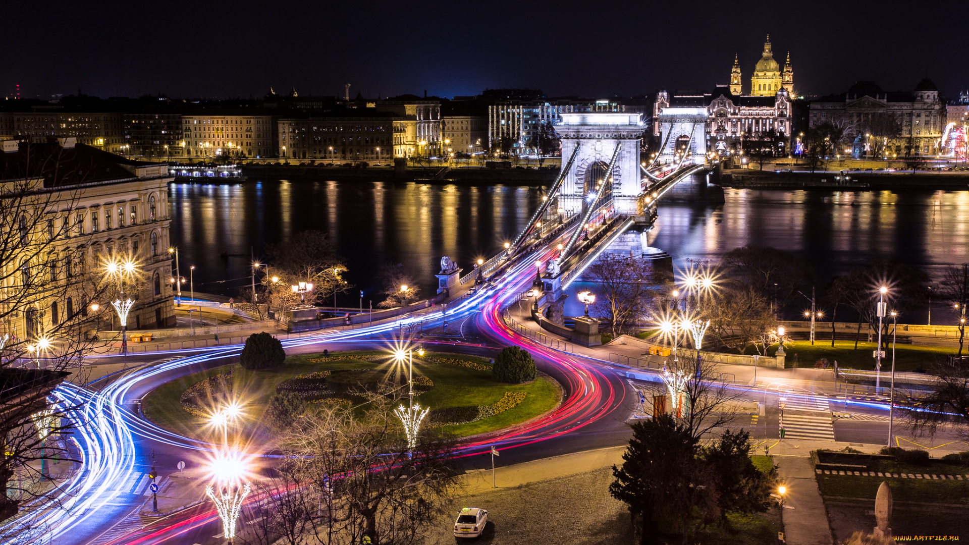 chain, bridge, , budapest, города, будапешт, , венгрия, город, огни, река, магистраль, ночь, мост