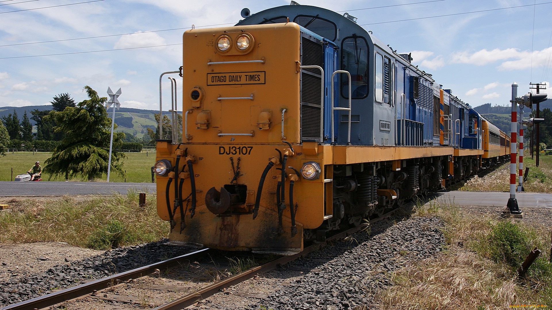 taieri, gorge, railway, dj, 3107, ex, nzr, locomotive, техника, поезда, железная, дорога, пассажирский, состав, вагоны, локомотив, рельсы