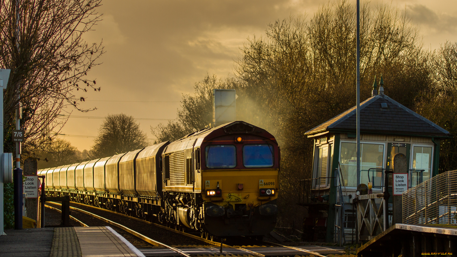 техника, поезда, грузовой, состав, полустанок