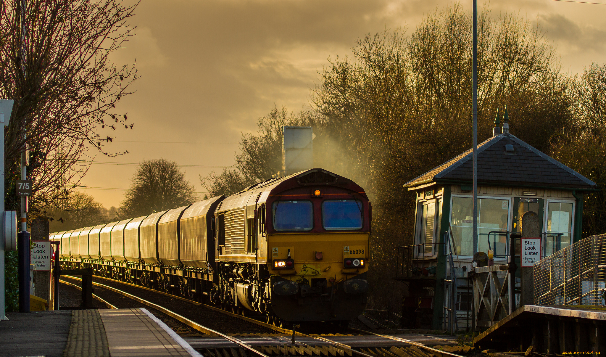 техника, поезда, грузовой, состав, полустанок
