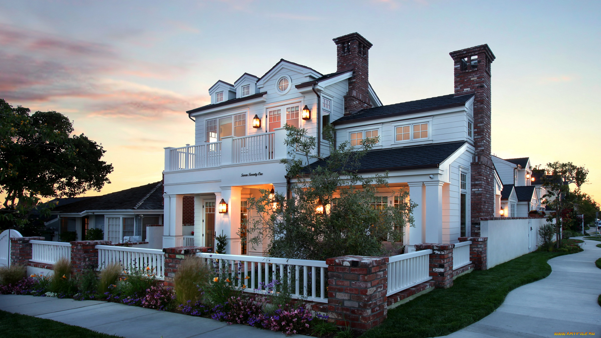 города, -, здания, , дома, огни, ночь, улица, особняк, дом