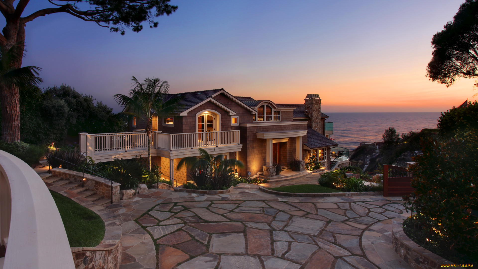 города, -, здания, , дома, особняк, сша, калифорния, laguna, beach, огни, ночь, лестница, улица