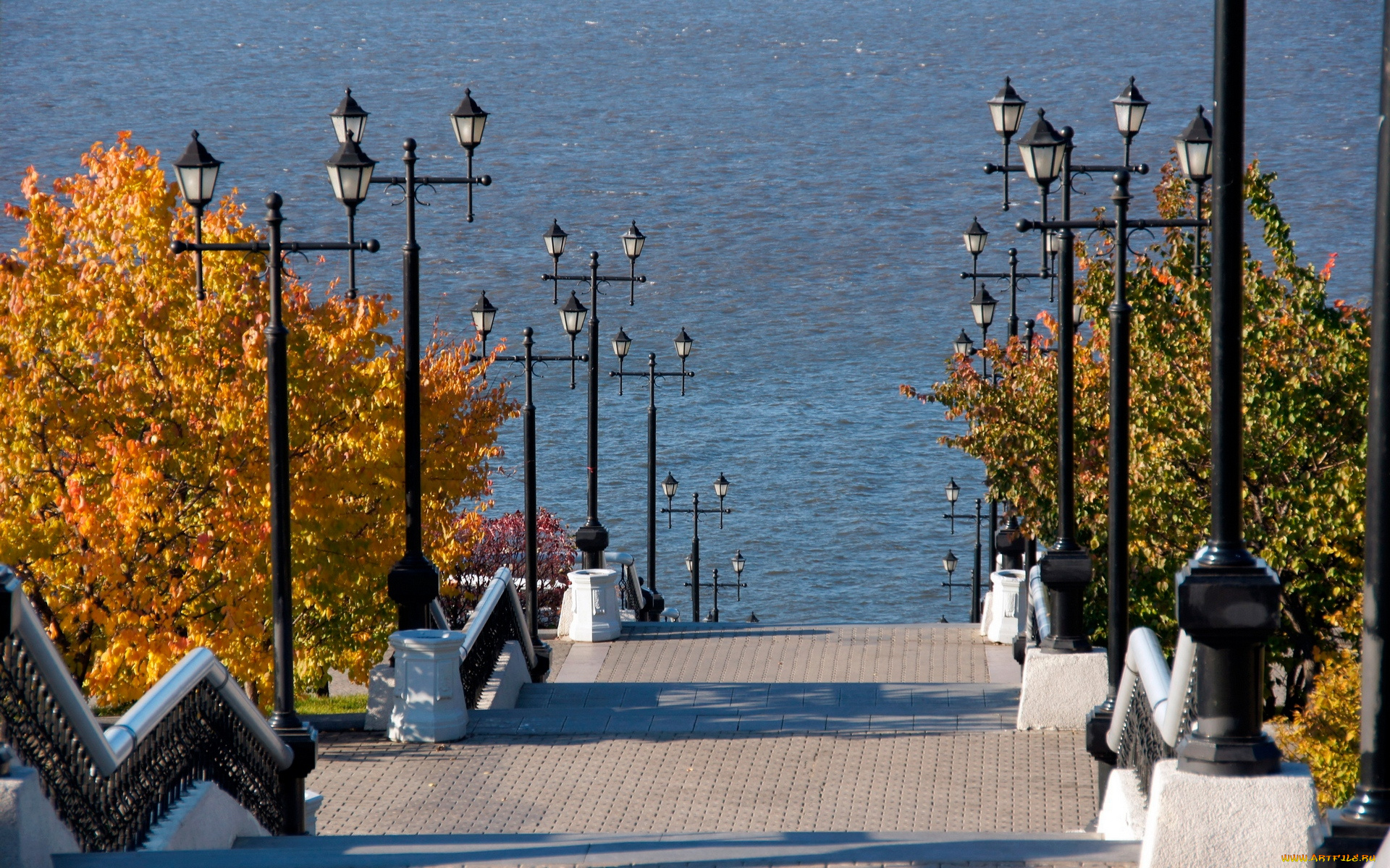 города, -, улицы, , площади, , набережные, фонари, лестница, ступени, море, осень, деревья