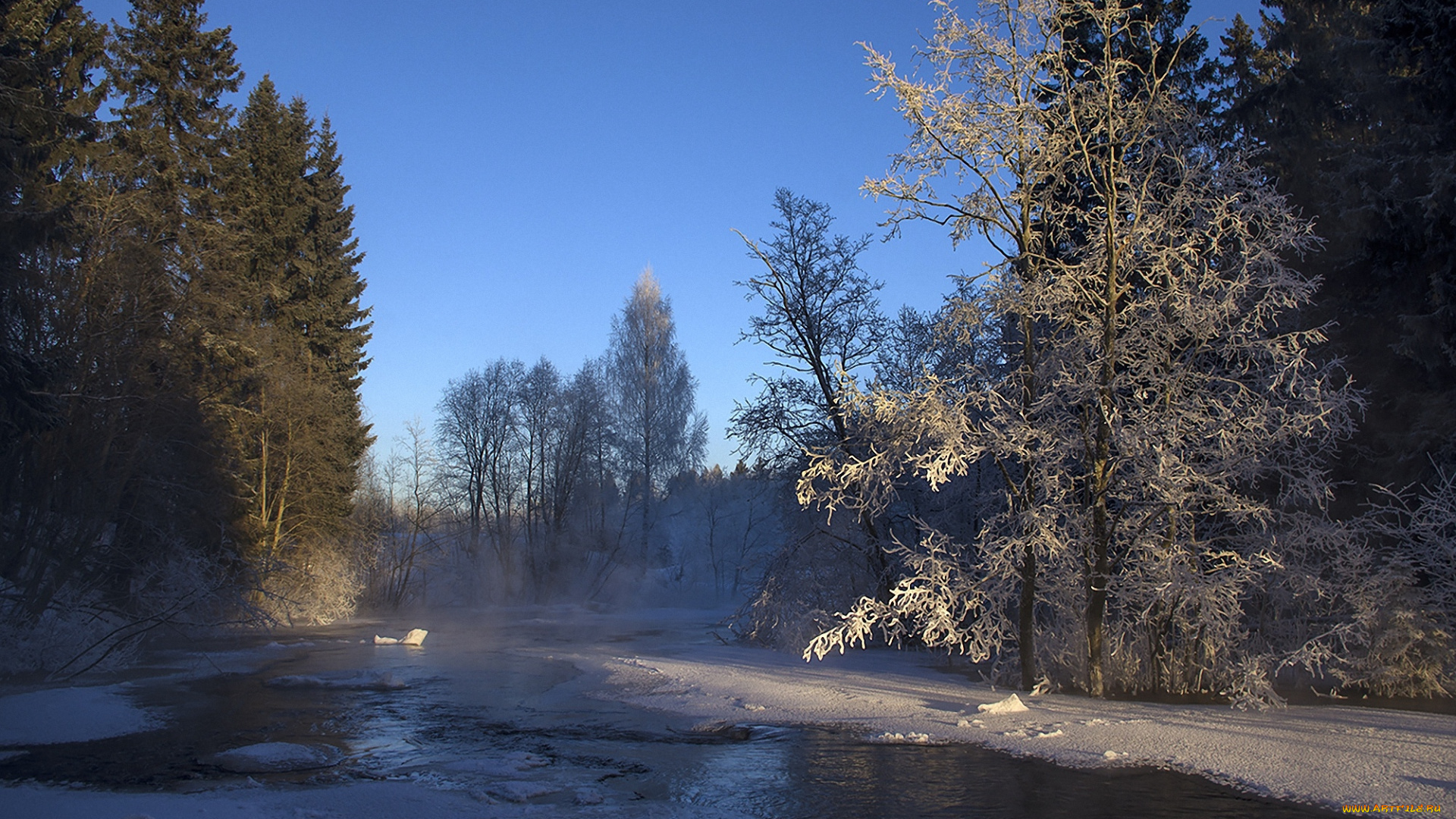 природа, реки, озера, деревья, снег