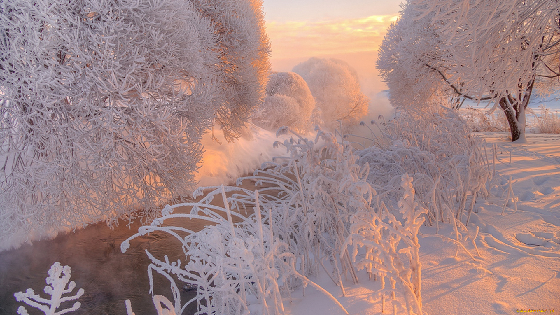 природа, реки, озера, зима, снег, мороз