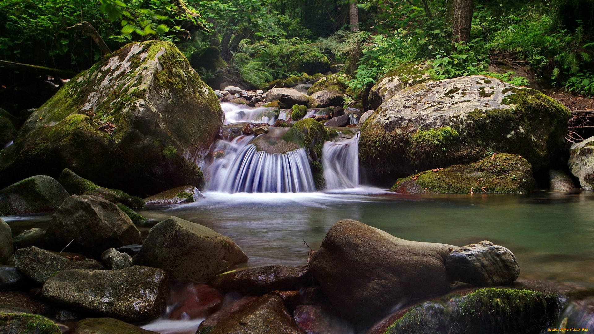 природа, водопады, поток, камни