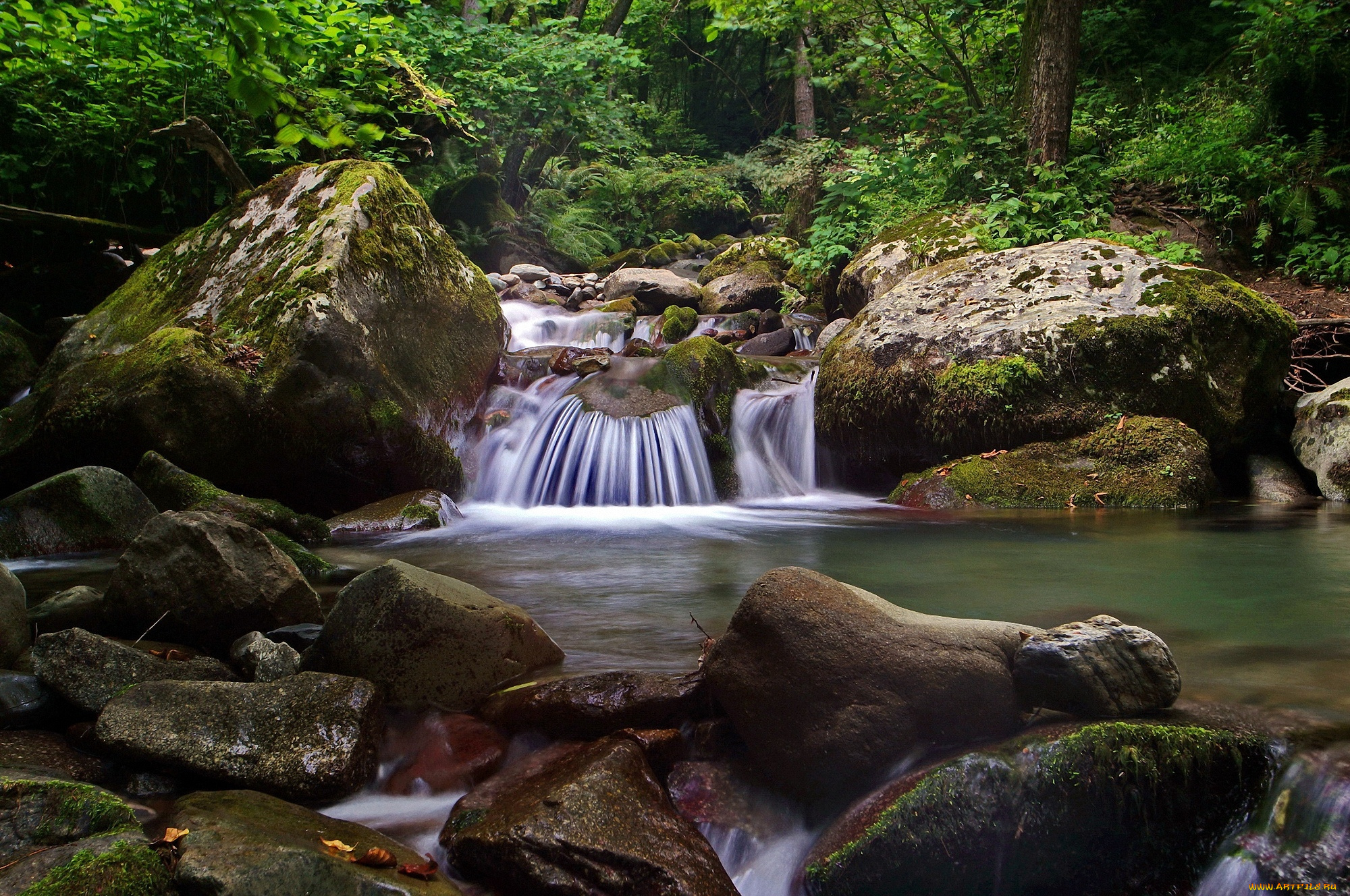 природа, водопады, поток, камни