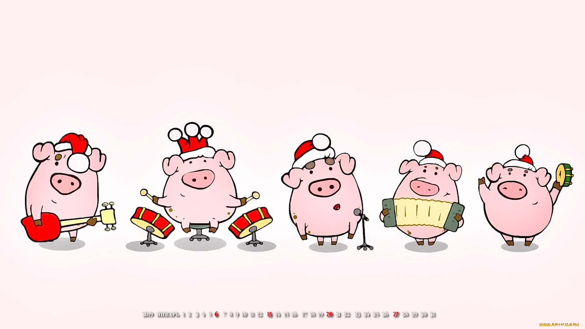 календари, праздники, , салюты, шапка, баян, свинья, поросенок, гитара