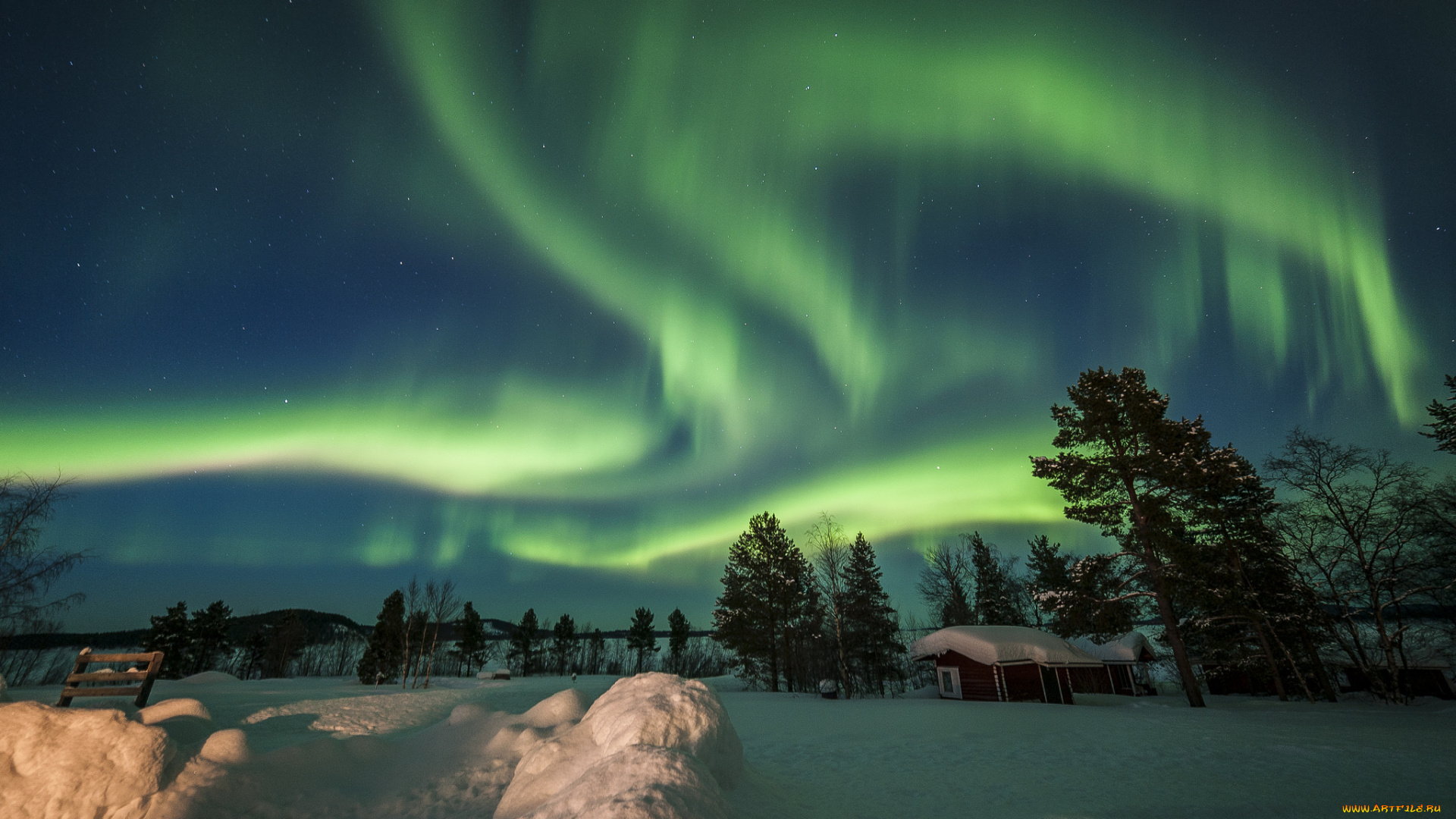природа, северное, сияние, простор