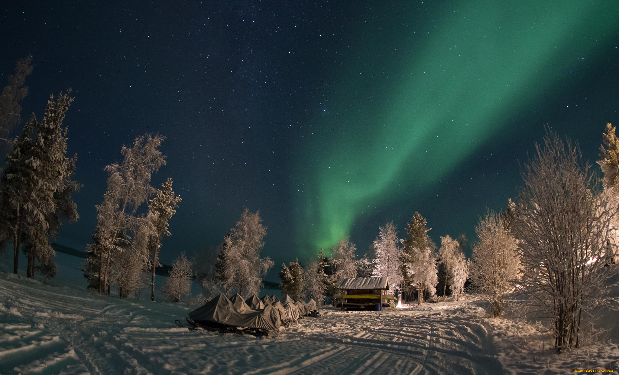 природа, северное, сияние, простор