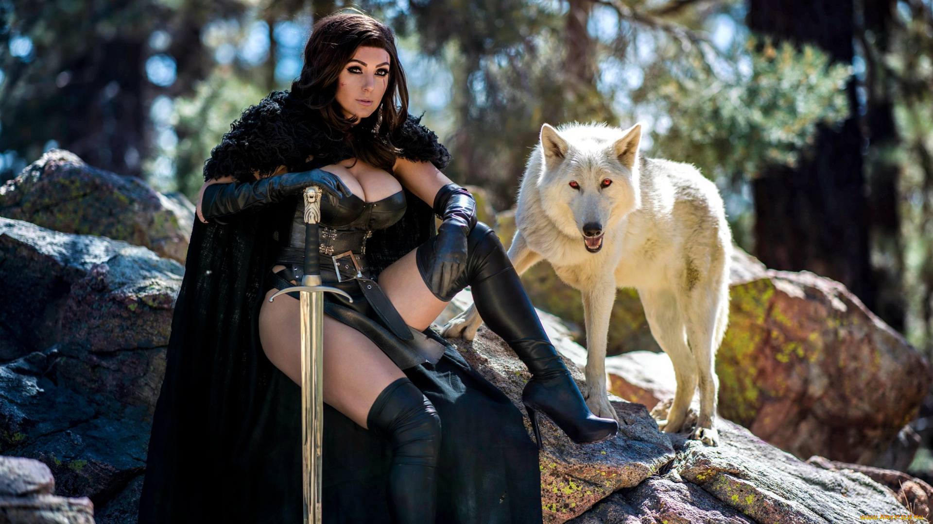 девушки, jessica, nigri, волк, меч, парик, сапоги