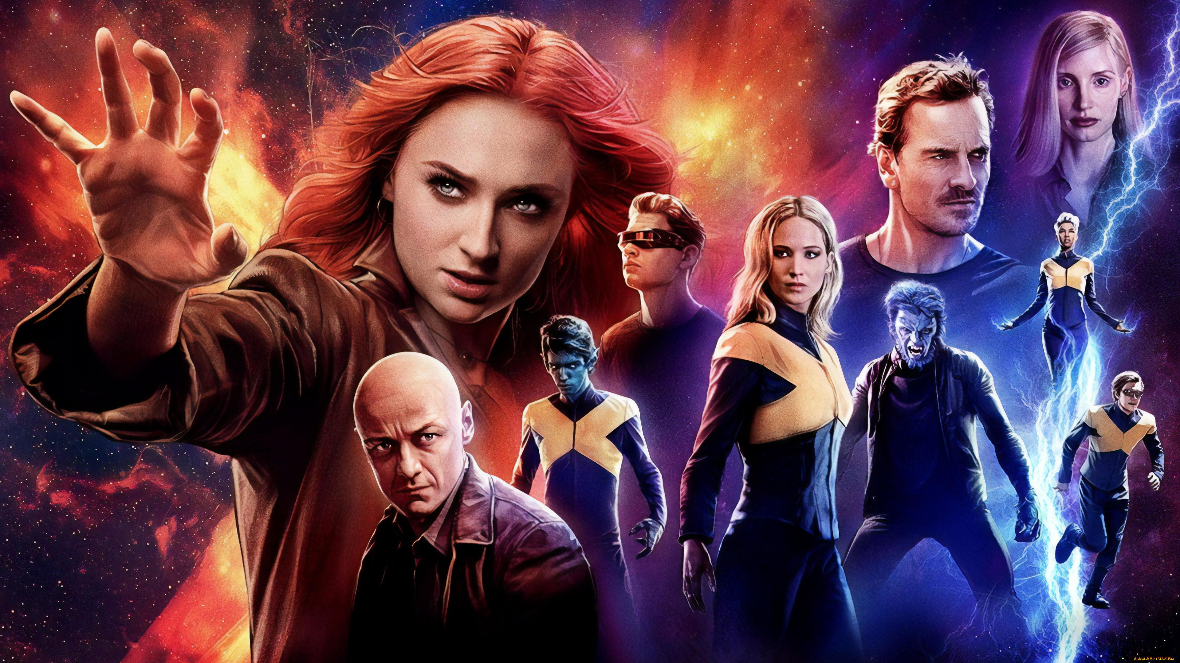 dark, phoenix, , 2019, кино, фильмы, x-men, , dark, phoenix, джессика, честейн, дженнифер, лоуренс, николас, холт, майкл, фассбендер, джеймс, макэвой, боевик, фантастика, постер, люди, икс, темный, феникс