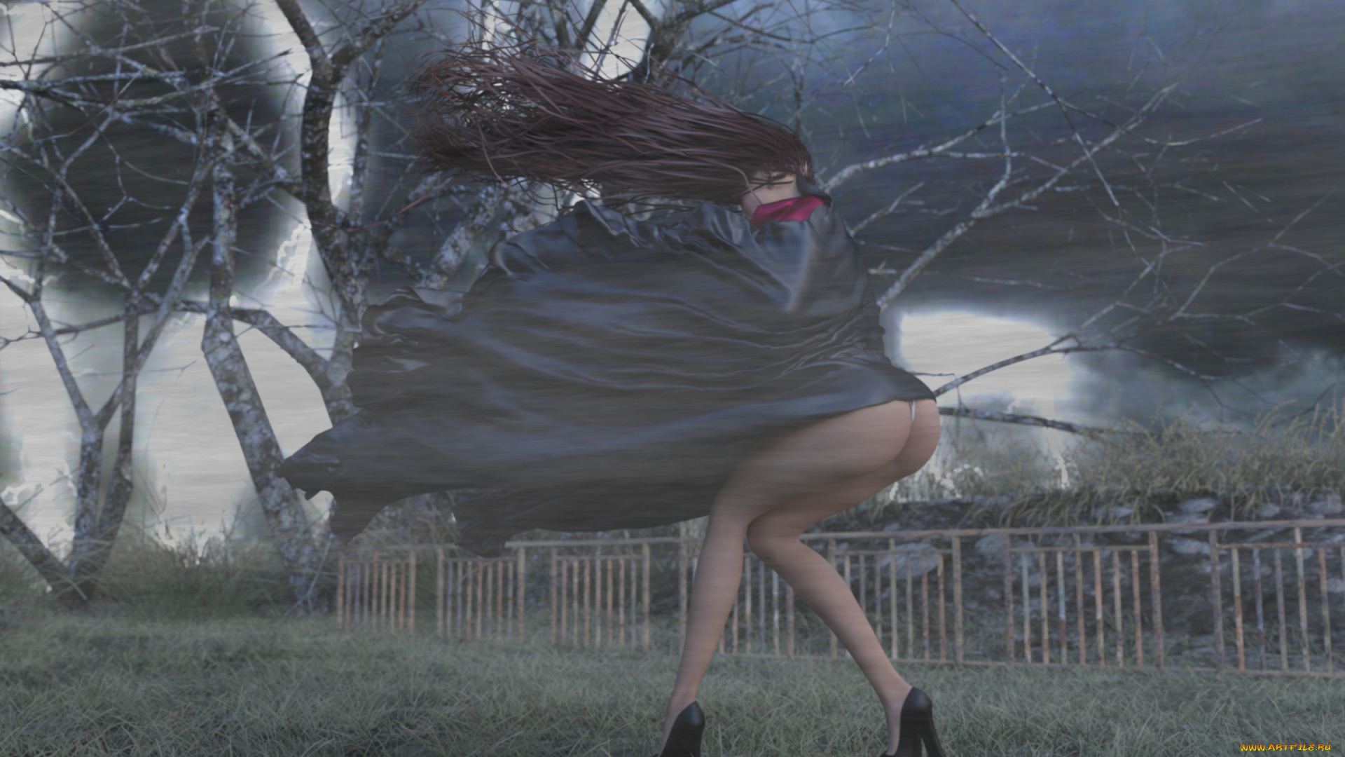 3д, графика, люди, , people, девушка, фон, ветер