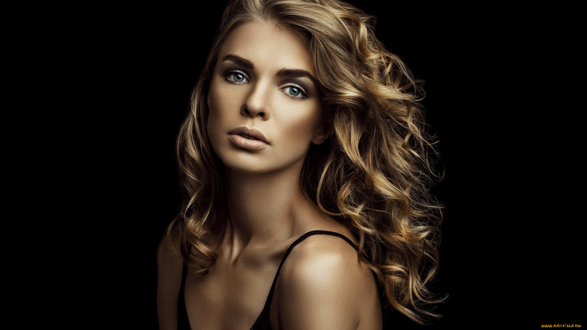 девушки, -, лица, , портреты, декольте, блондинка, локоны, взгляд