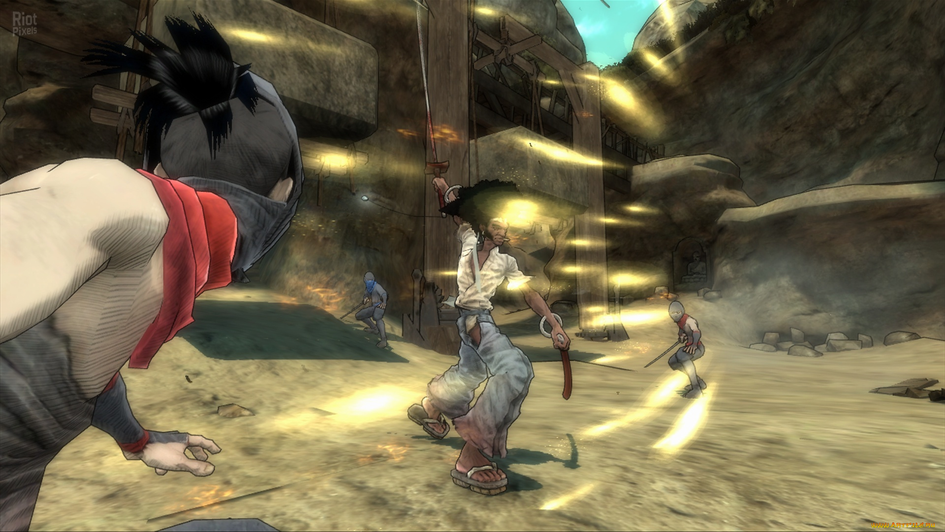 видео, игры, afro, samurai, бой, скалы