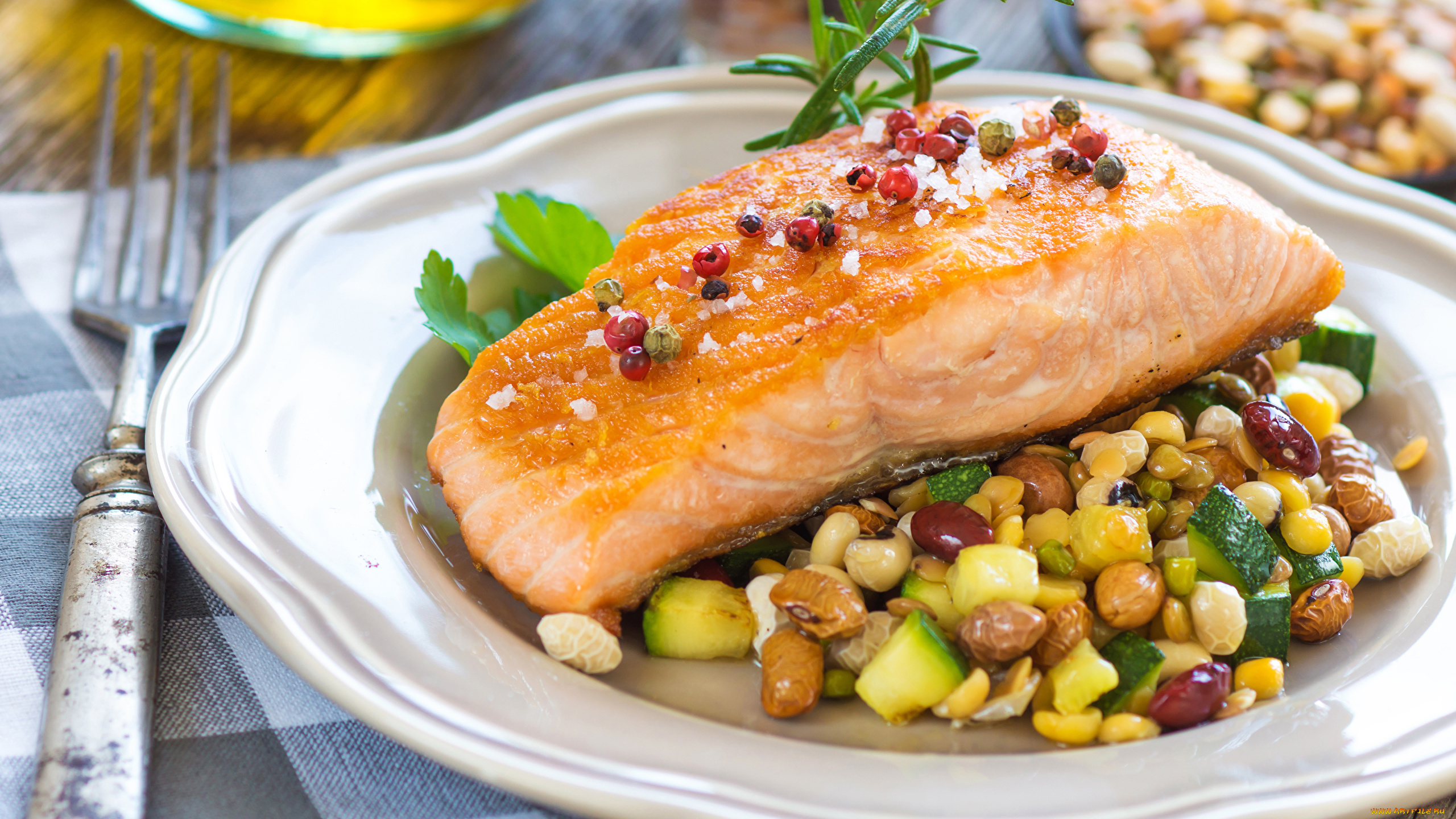 еда, рыбные, блюда, , с, морепродуктами, форель, гарнир