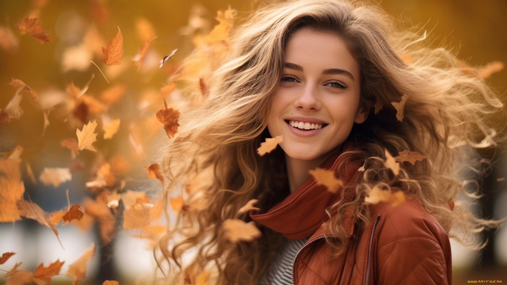 3д, графика, люди, , people, осень, белый, взгляд, девушка, природа, лицо, улыбка, парк