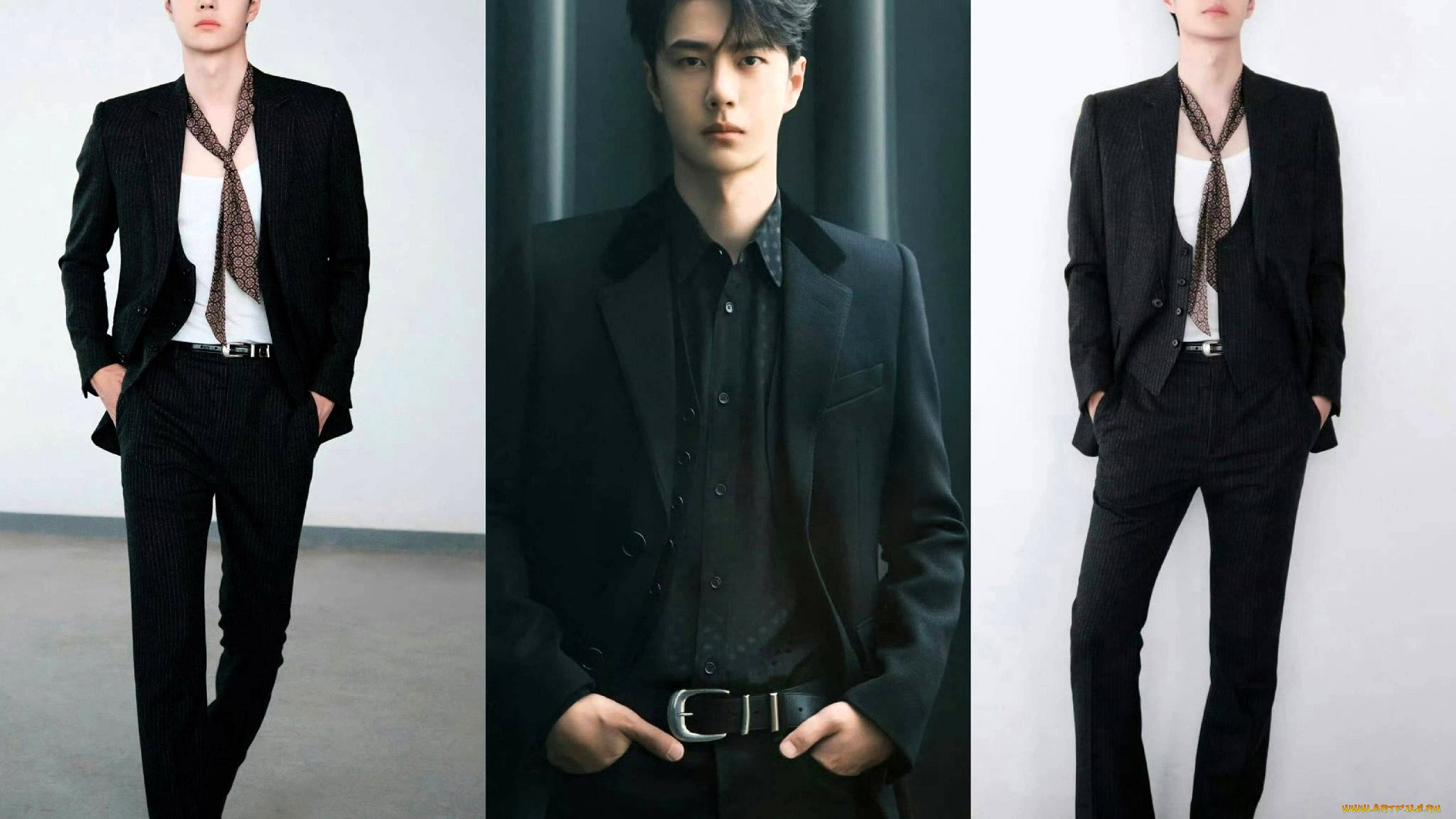 мужчины, wang, yi, bo, актер, костюм, гластук, коллаж