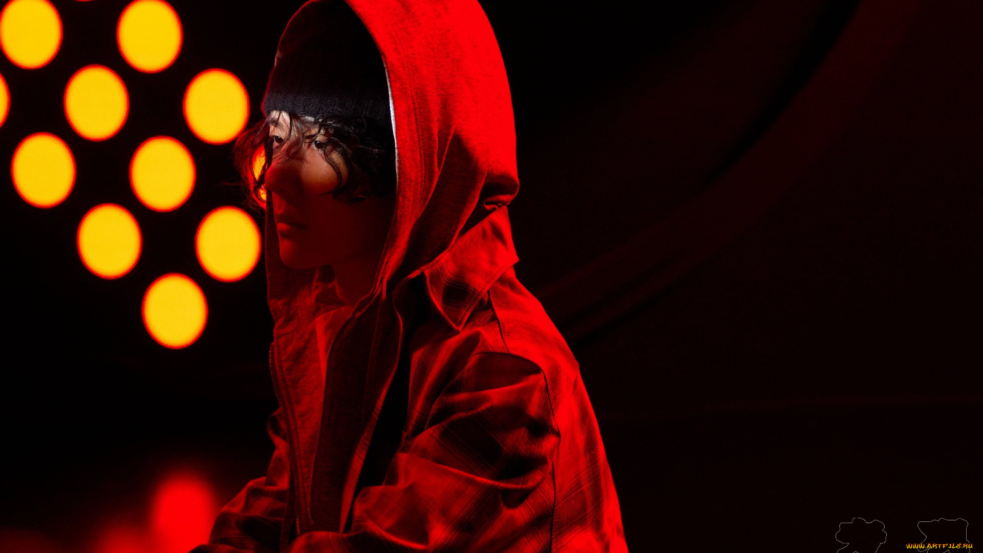 мужчины, wang, yi, bo, актер, шапка, куртка, капюшон, свет