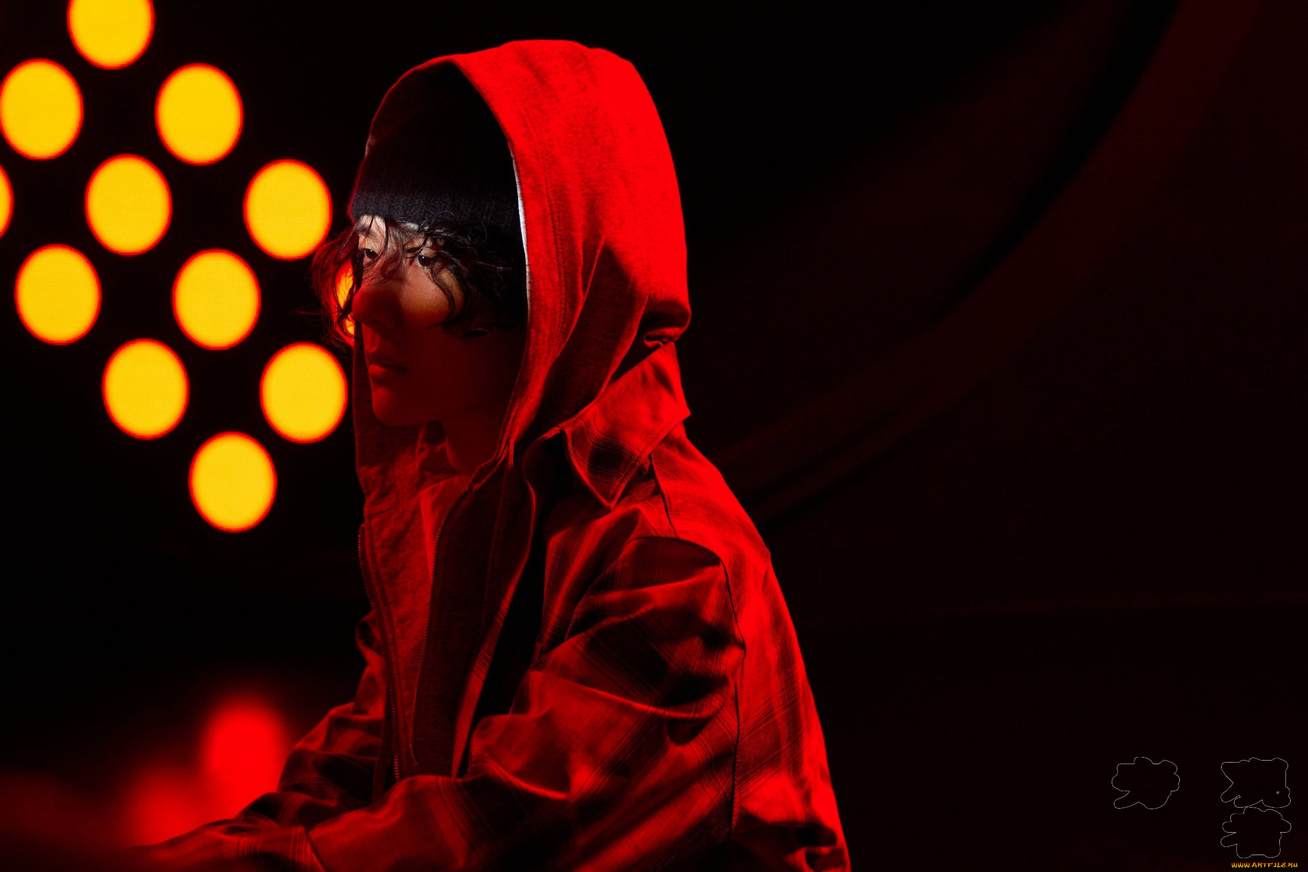 мужчины, wang, yi, bo, актер, шапка, куртка, капюшон, свет