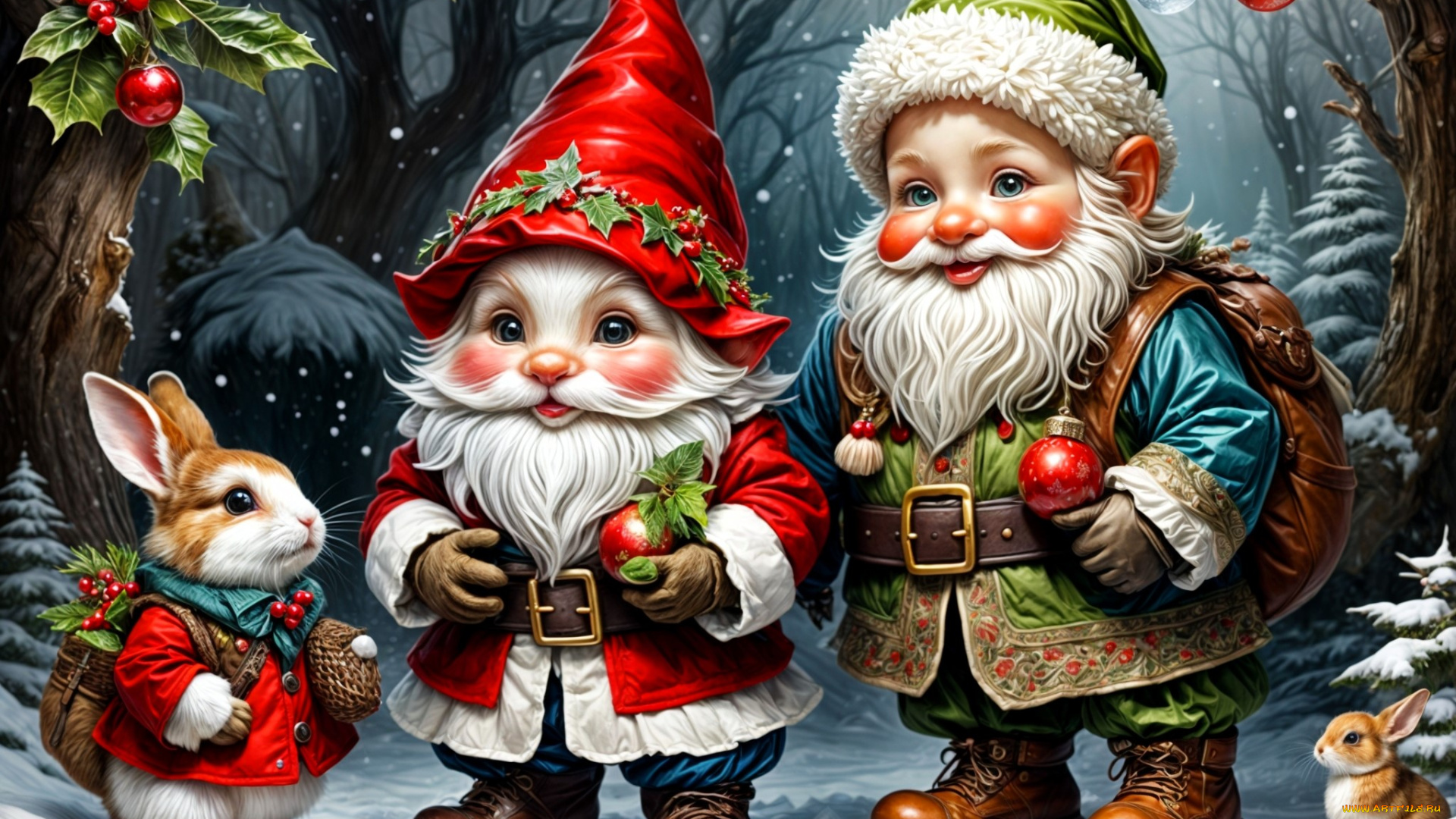 праздничные, -, разное, , новый, год, гномы, украшения, лес, зайцы