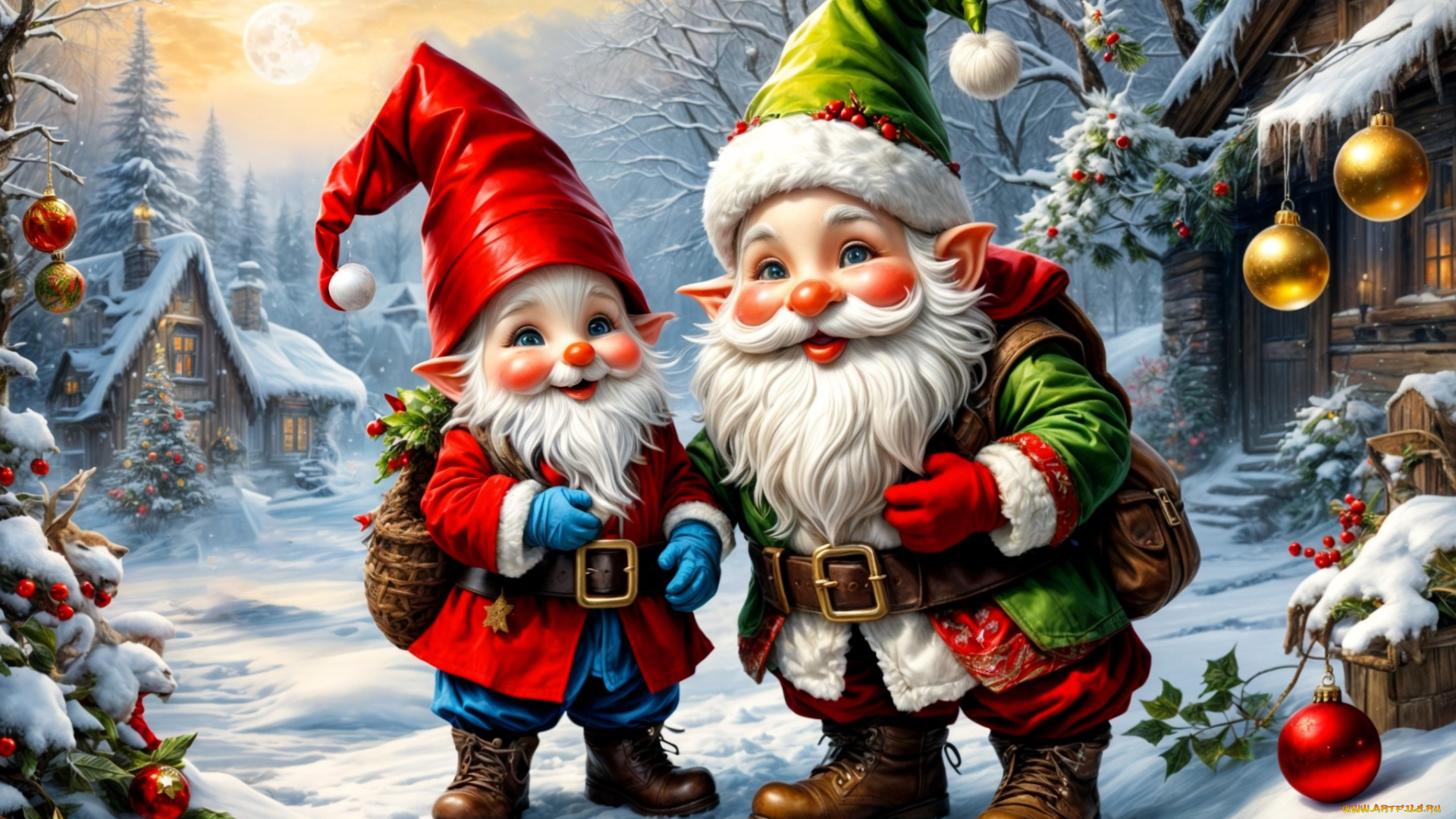 праздничные, -, разное, , новый, год, гномы, украшения, лес, дома