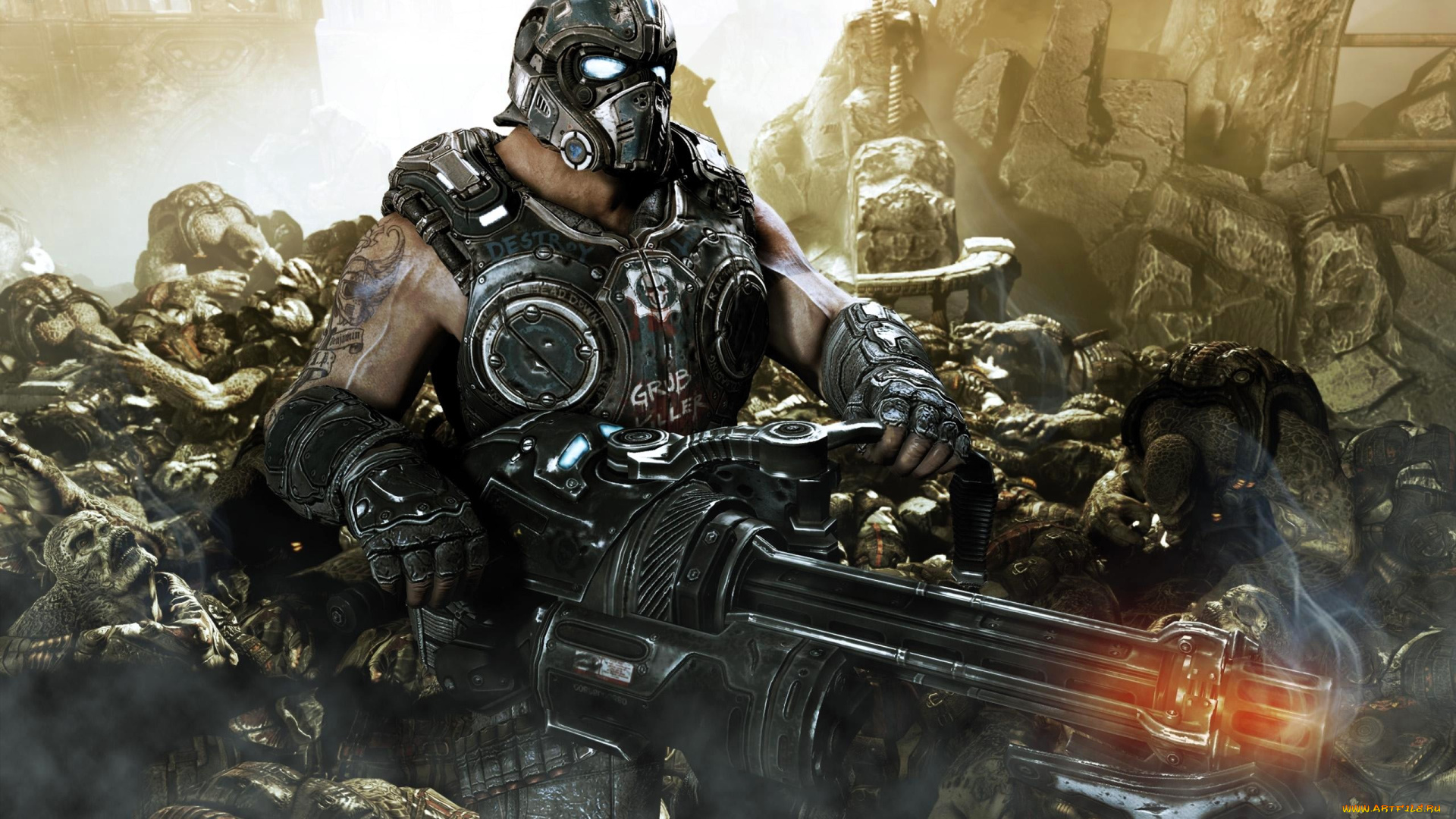 видео, игры, gears, of, war, 3, воин, маска, броня, оружие, монстры