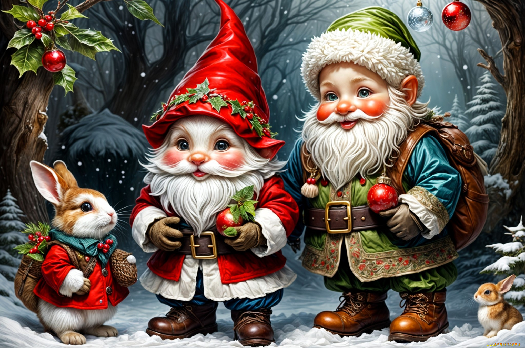 праздничные, -, разное, , новый, год, гномы, украшения, лес, зайцы