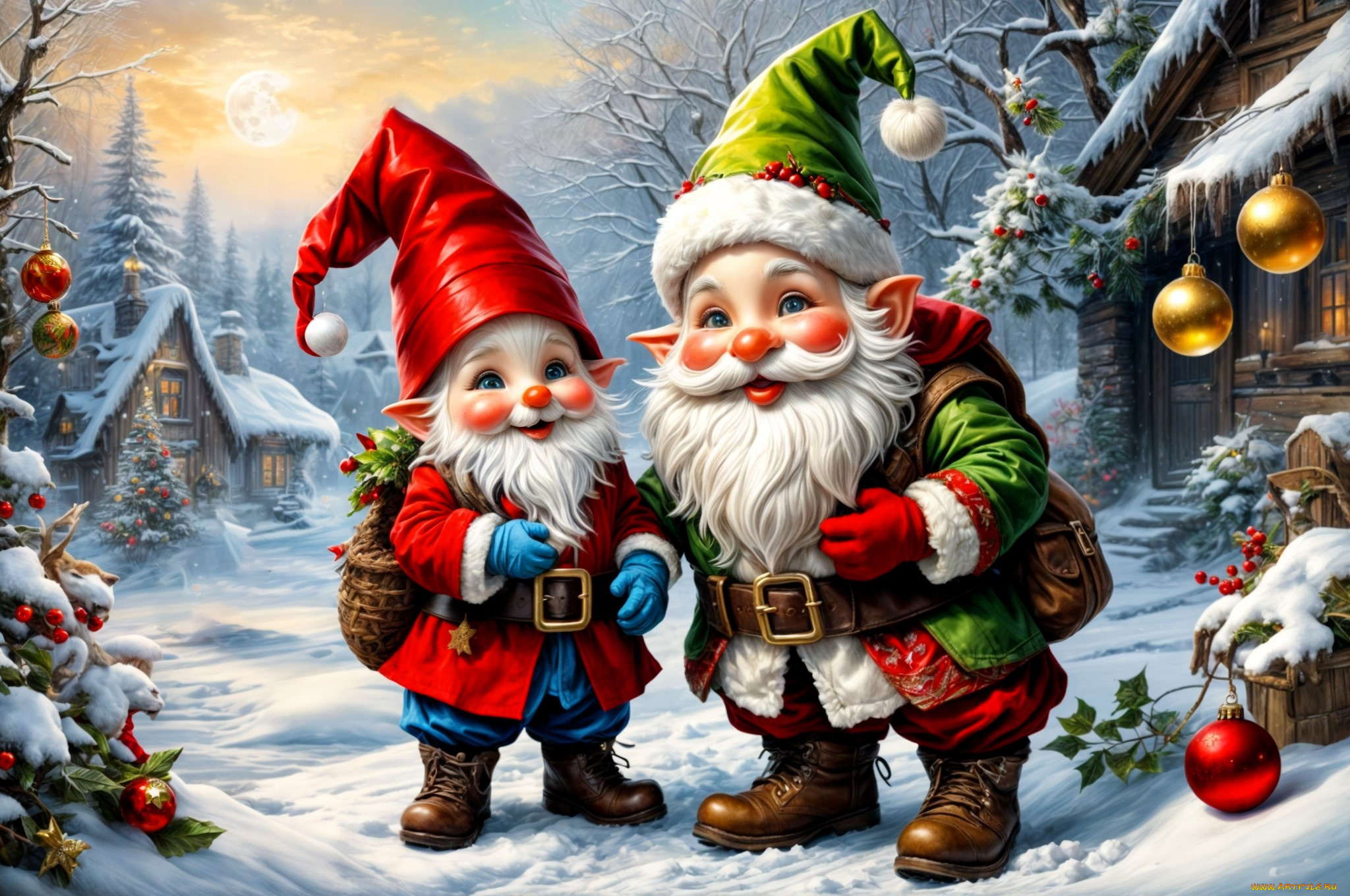 праздничные, -, разное, , новый, год, гномы, украшения, лес, дома