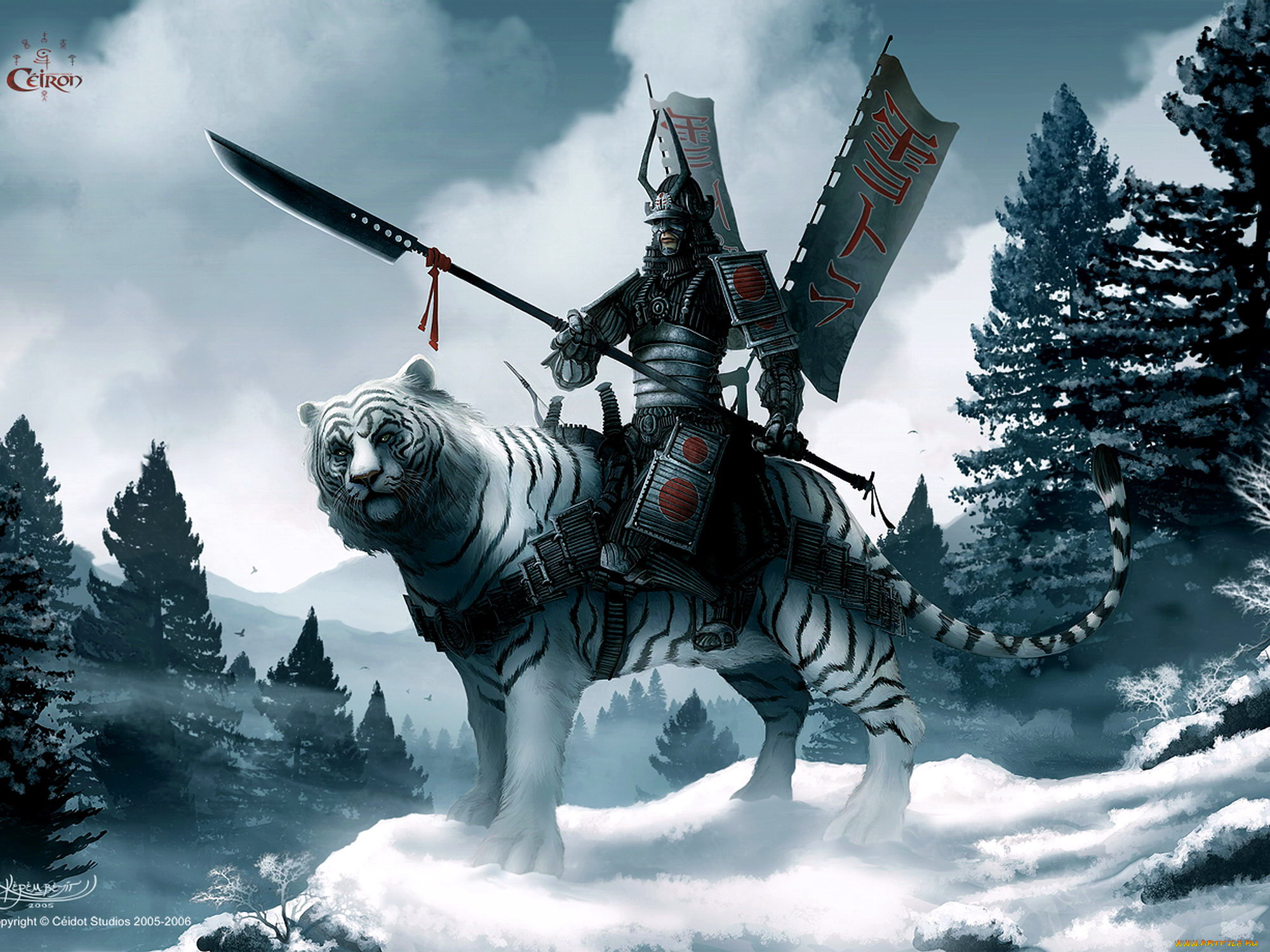клан, белого, тигра, фэнтези, всадники, наездники