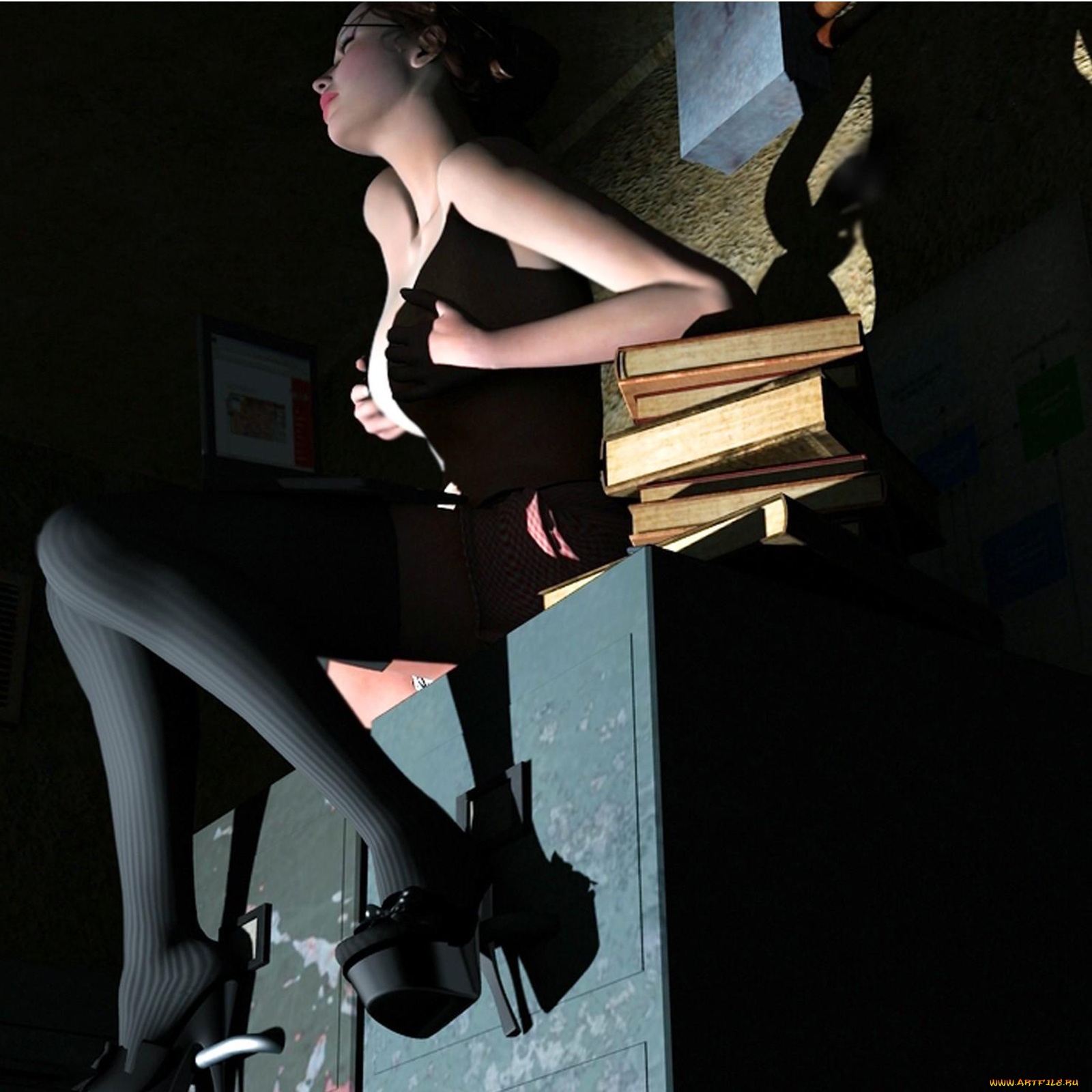 3д, графика, people, люди, девушка, книги