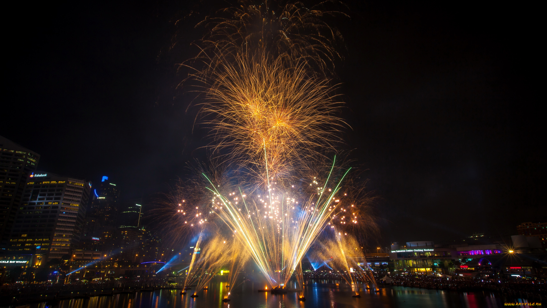 день, фейерверка, города, сидней, , австралия, река, огни, дома, сидней, фейерверк, ночь