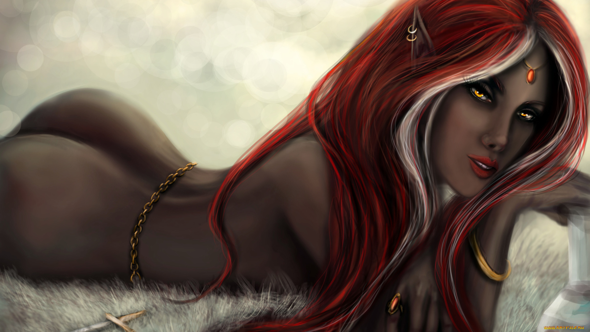 фэнтези, эльфы, эльф, цепочка, мех, украшения