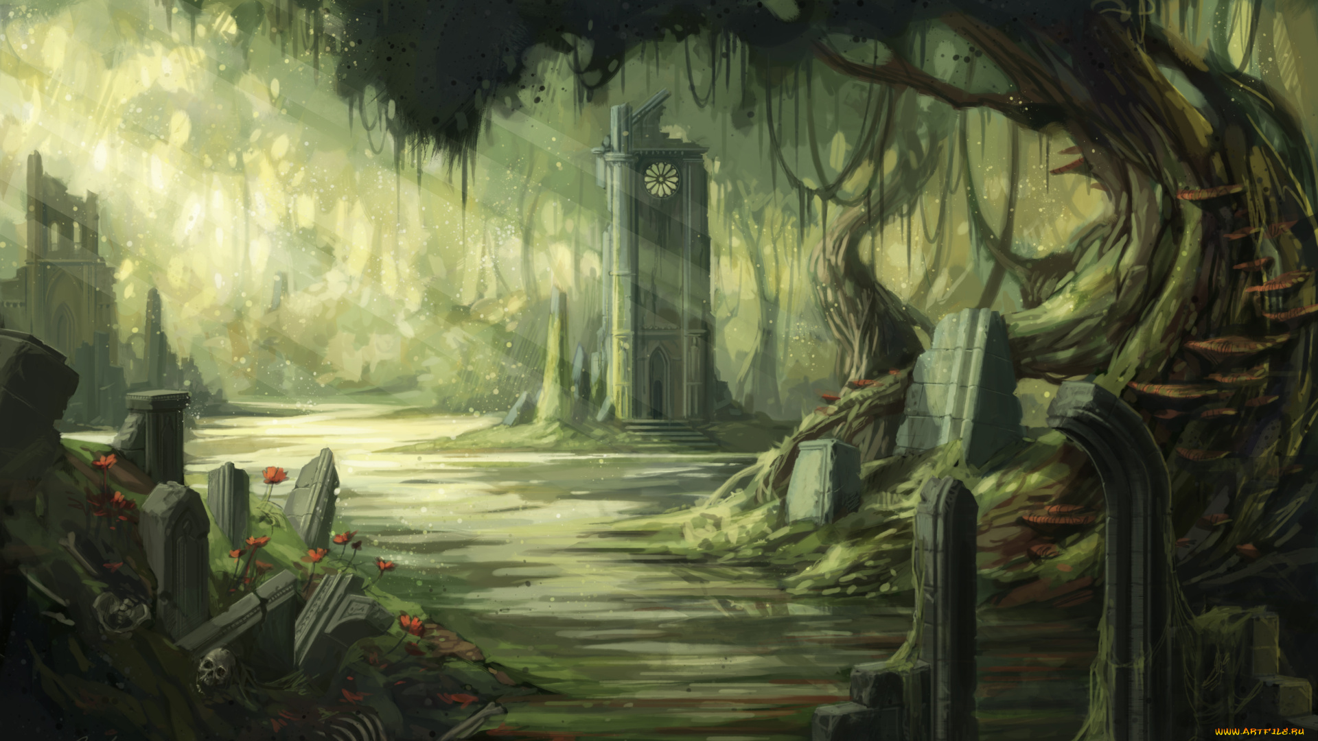 фэнтези, иные, миры, , иные, времена, иной, мир, руины, запустение, лес, кости