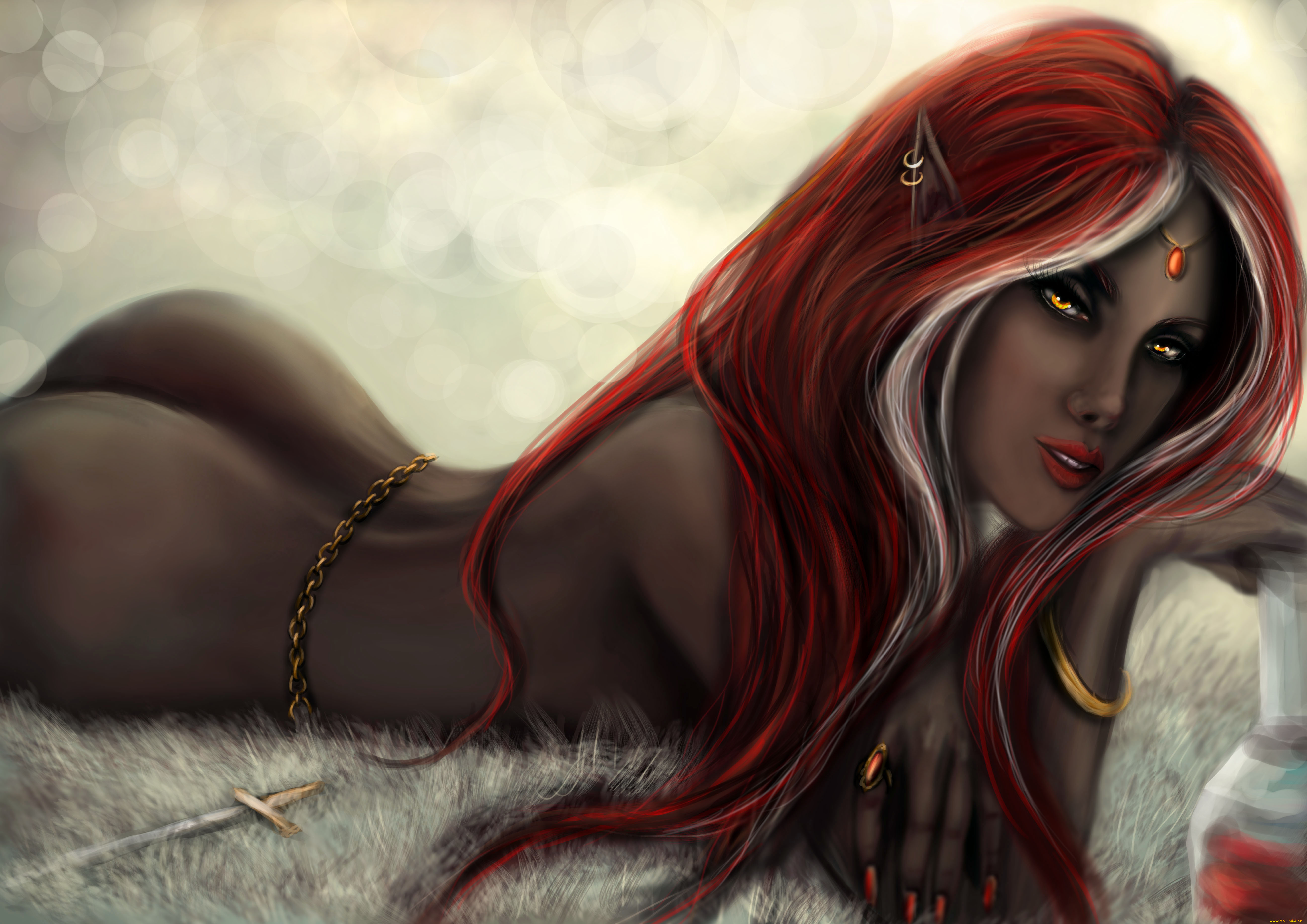 фэнтези, эльфы, эльф, цепочка, мех, украшения