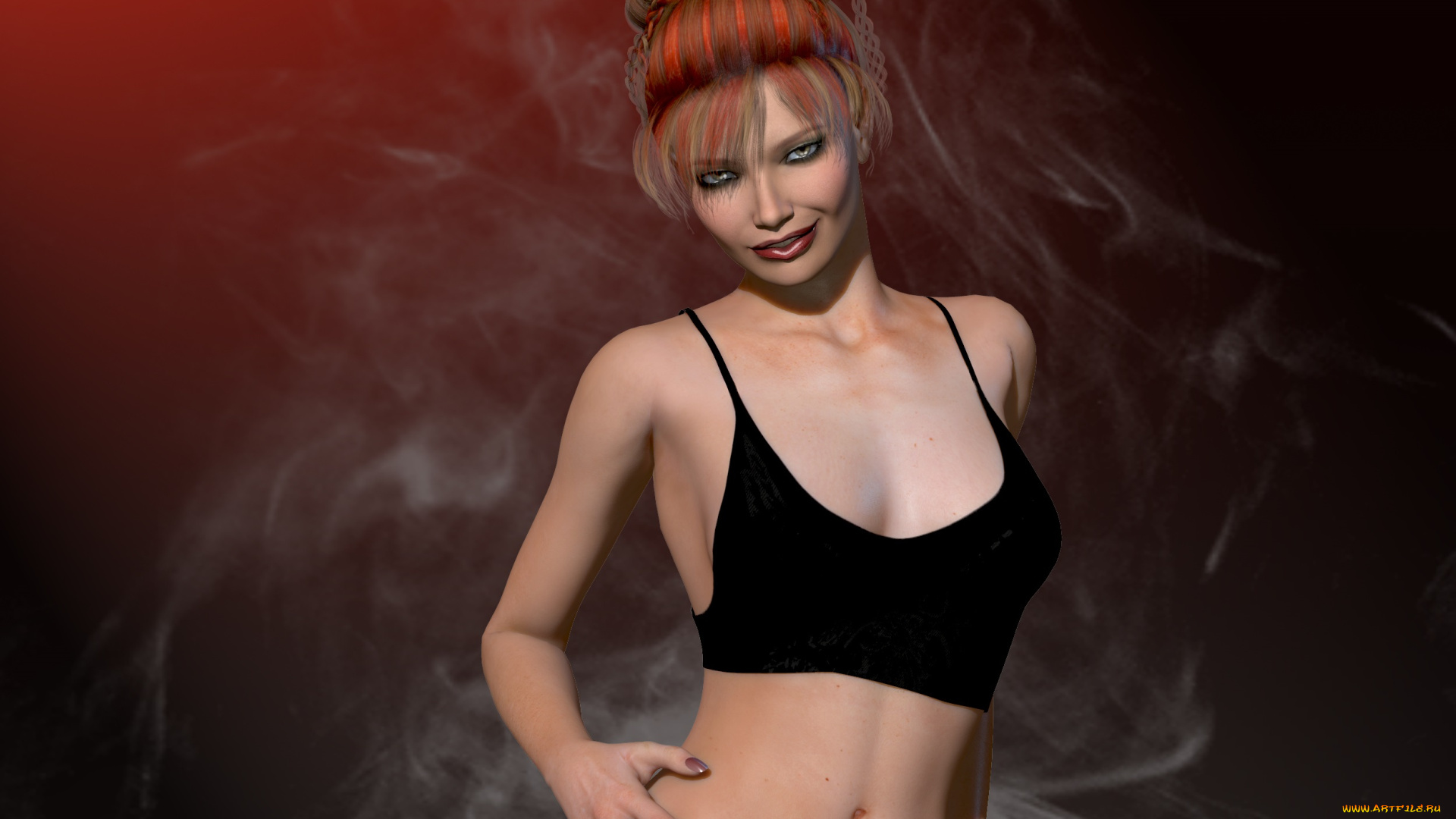 3д, графика, люди, , people, рыжая, фон, взгляд, девушка