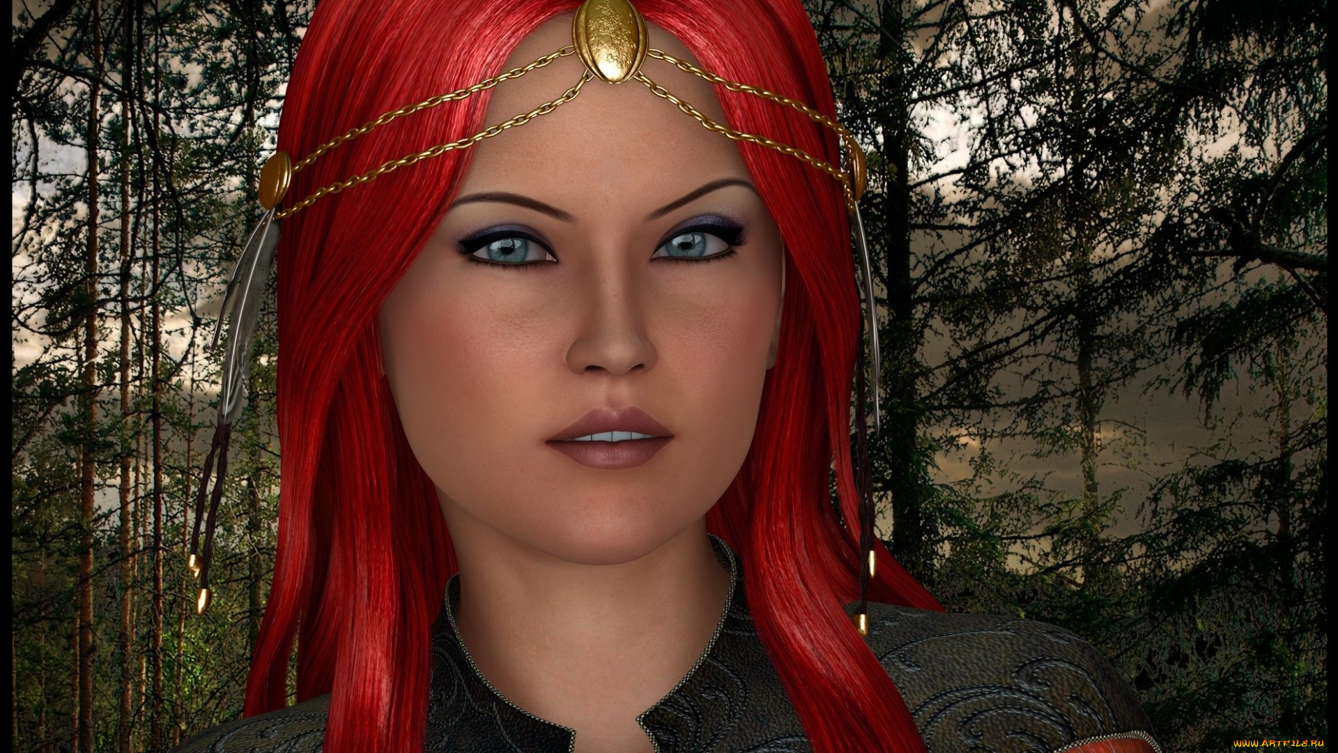 3д, графика, портрет, , portraits, девушка, взгляд, фон, рыжая