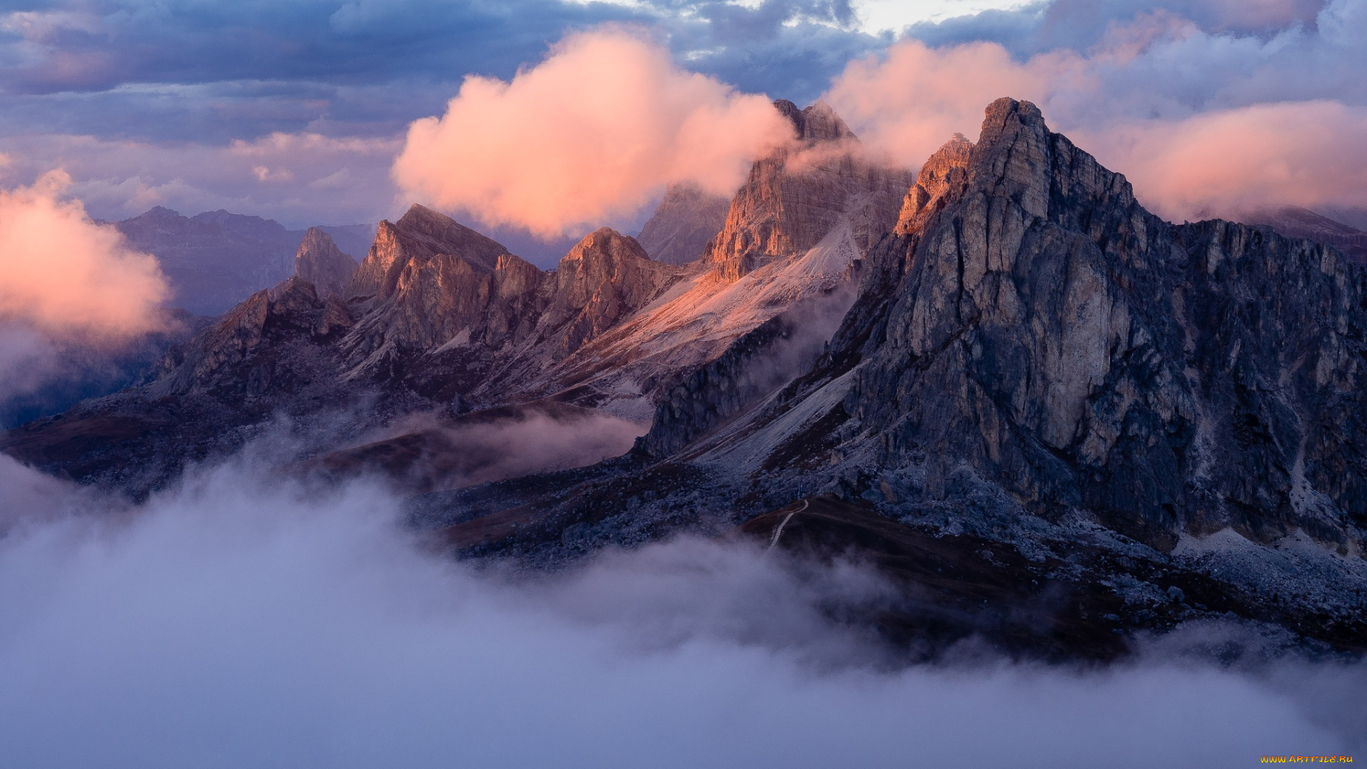 природа, горы, облака, закат, пейзаж