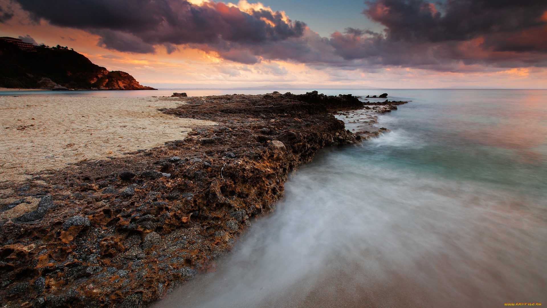 природа, побережье, рассвет, скалы, камни, море