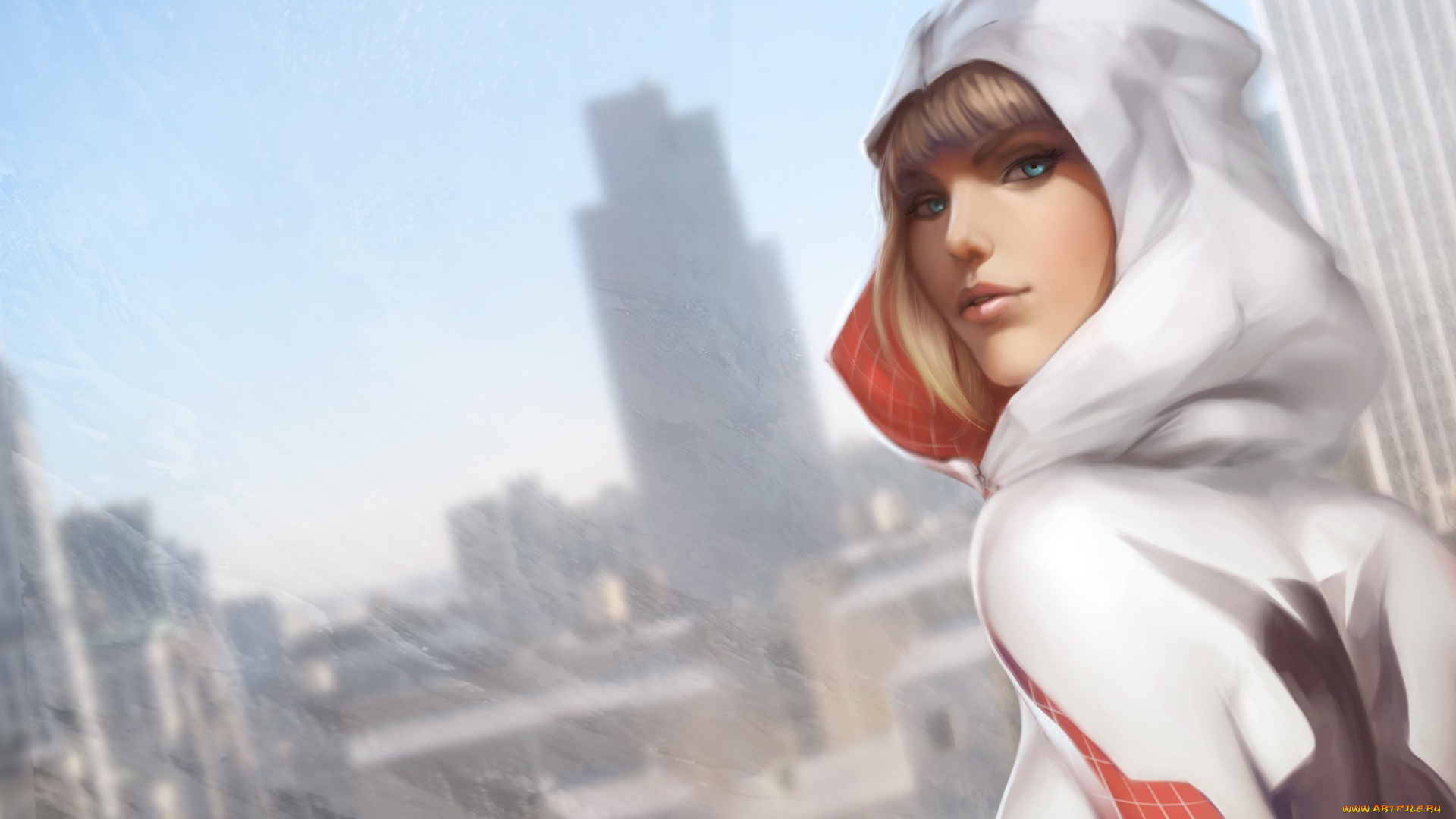 рисованное, люди, девушка, лицо, капюшон