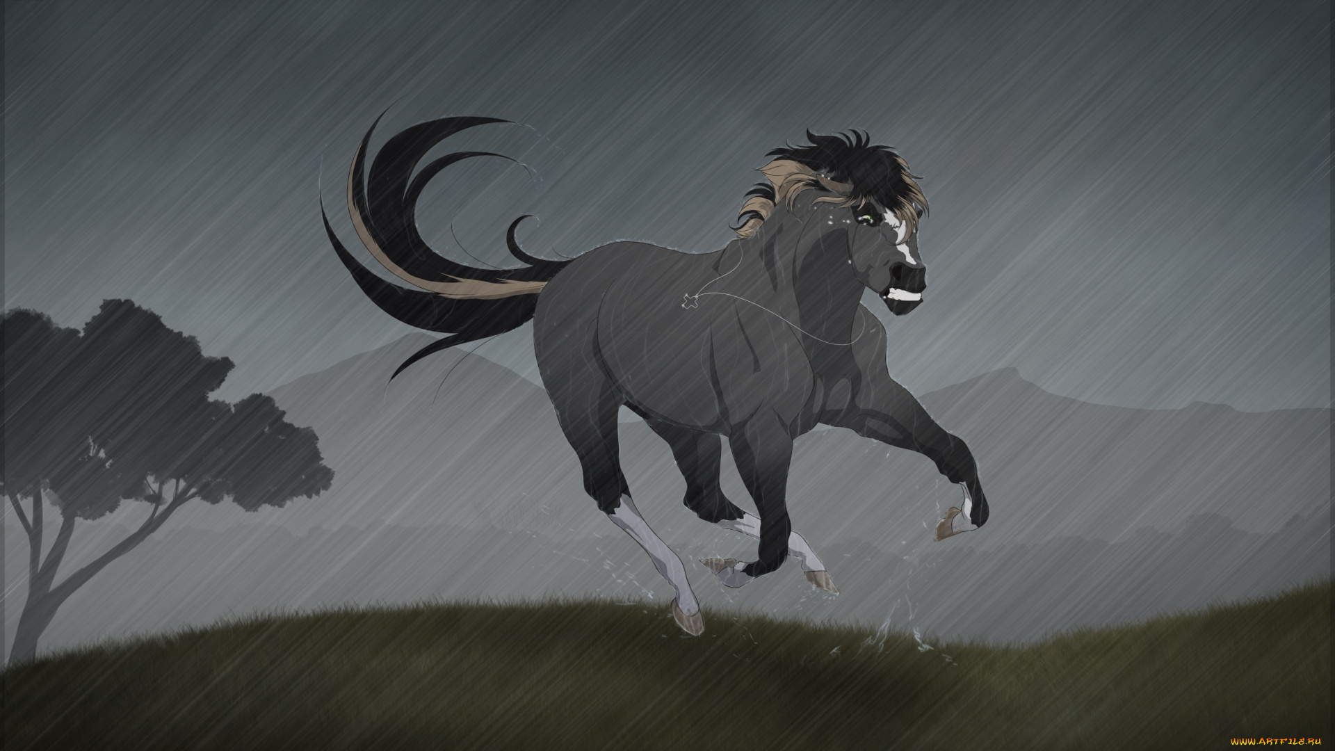 рисованное, животные, , лошади, фон, лошадь