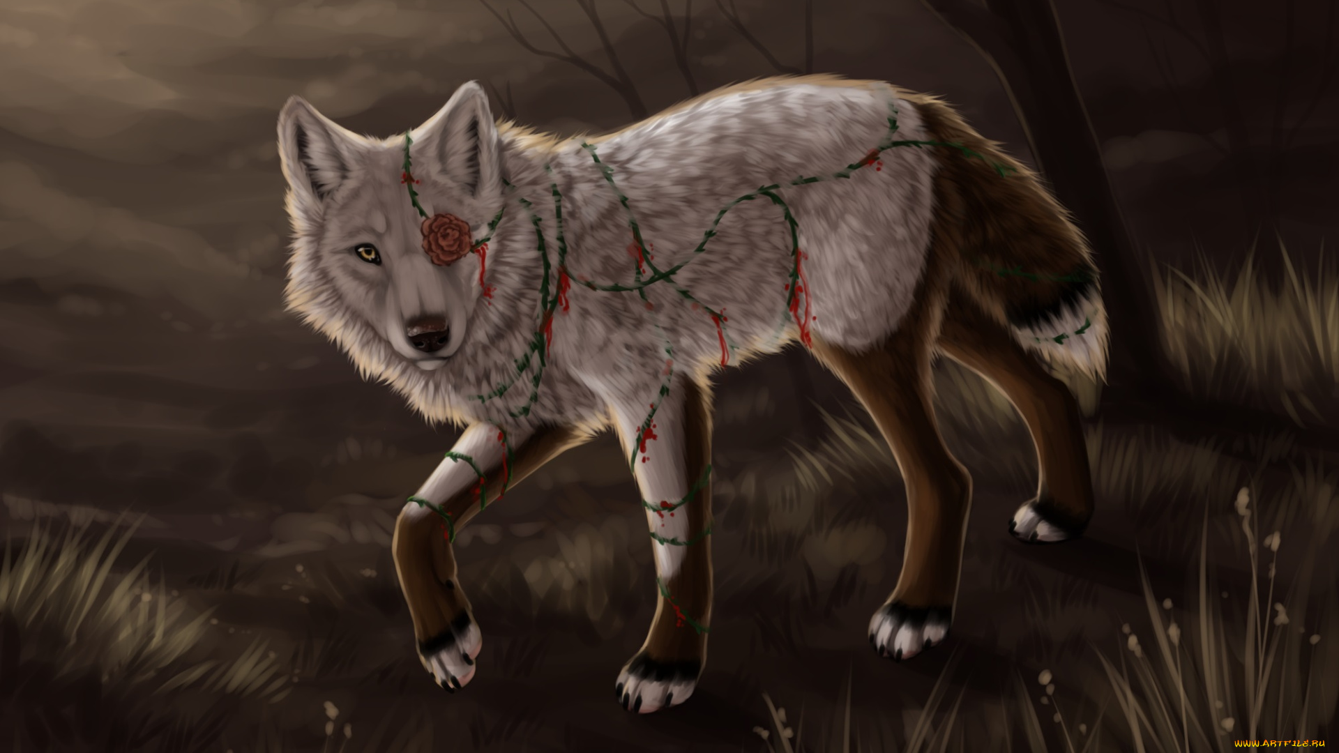 рисованное, животные, , сказочные, , мифические, волк