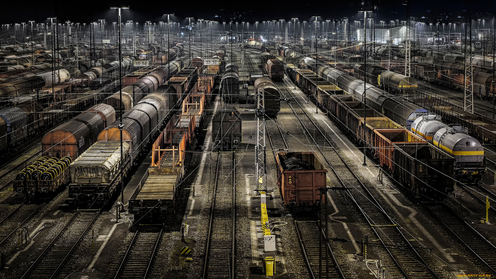 техника, вагоны, ночь