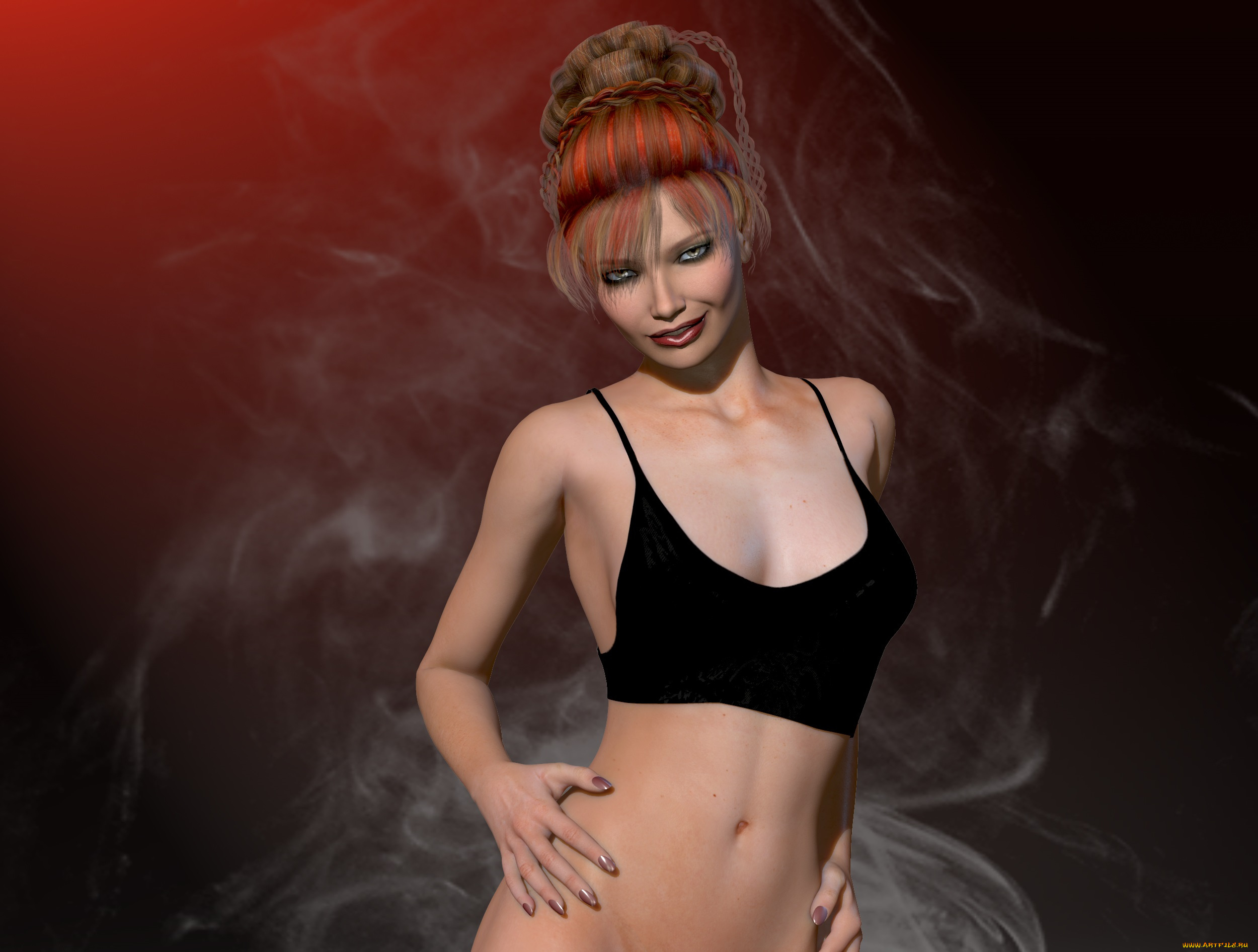 3д, графика, люди, , people, рыжая, фон, взгляд, девушка