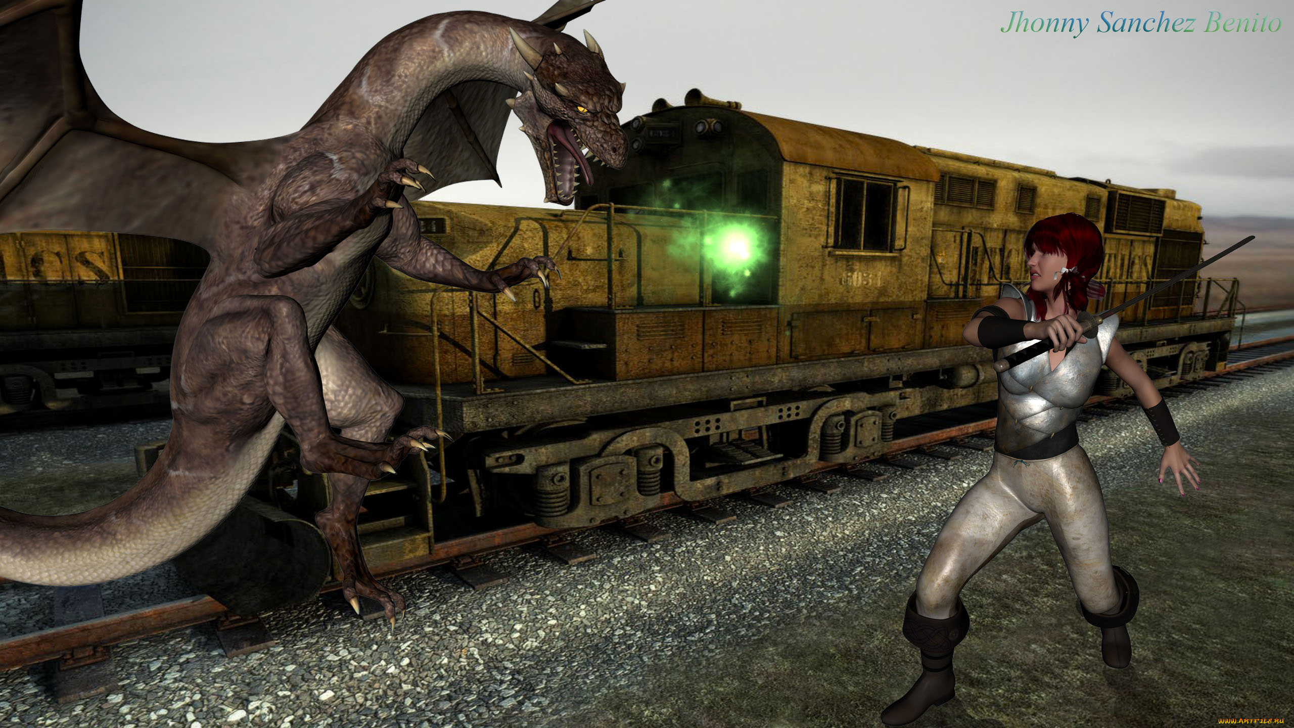 3д, графика, фантазия, , fantasy, фон, дракон, взгляд, девушка